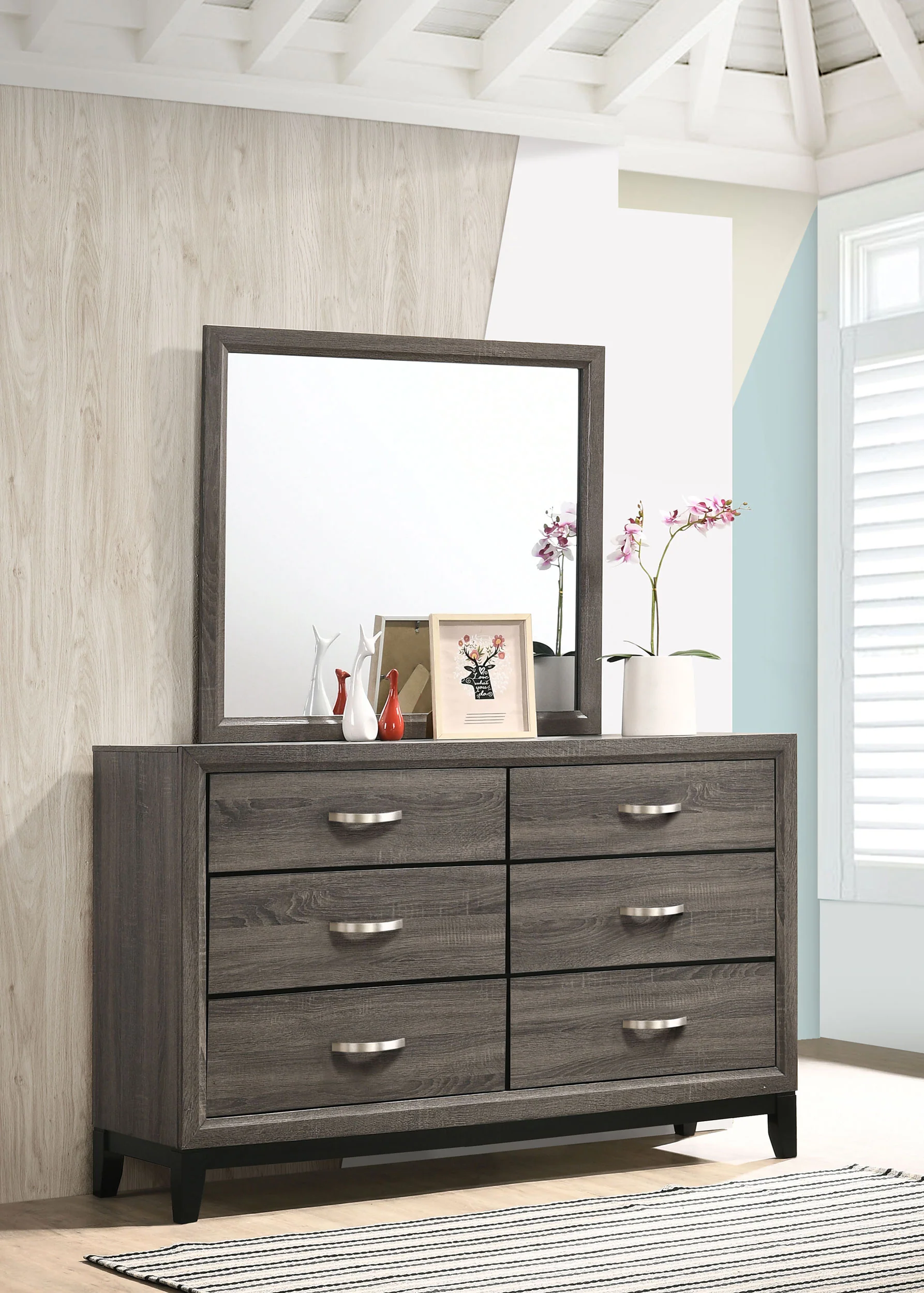 Watson 6-Drawer Dresser with Mirror in Grey Oak - Image 4