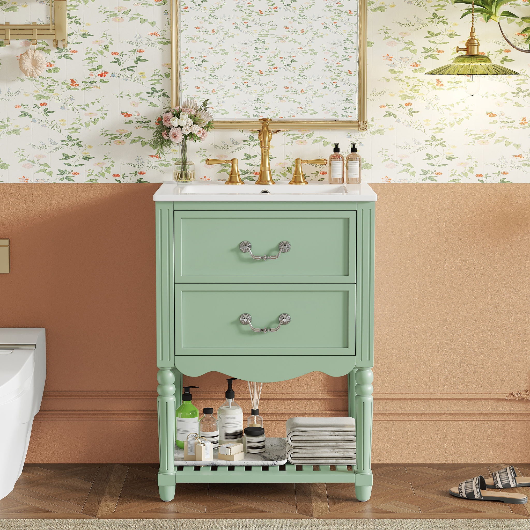 Wave Design Bathroom Vanity With Sink, 2 Drawers And Open Shelf - Image 27