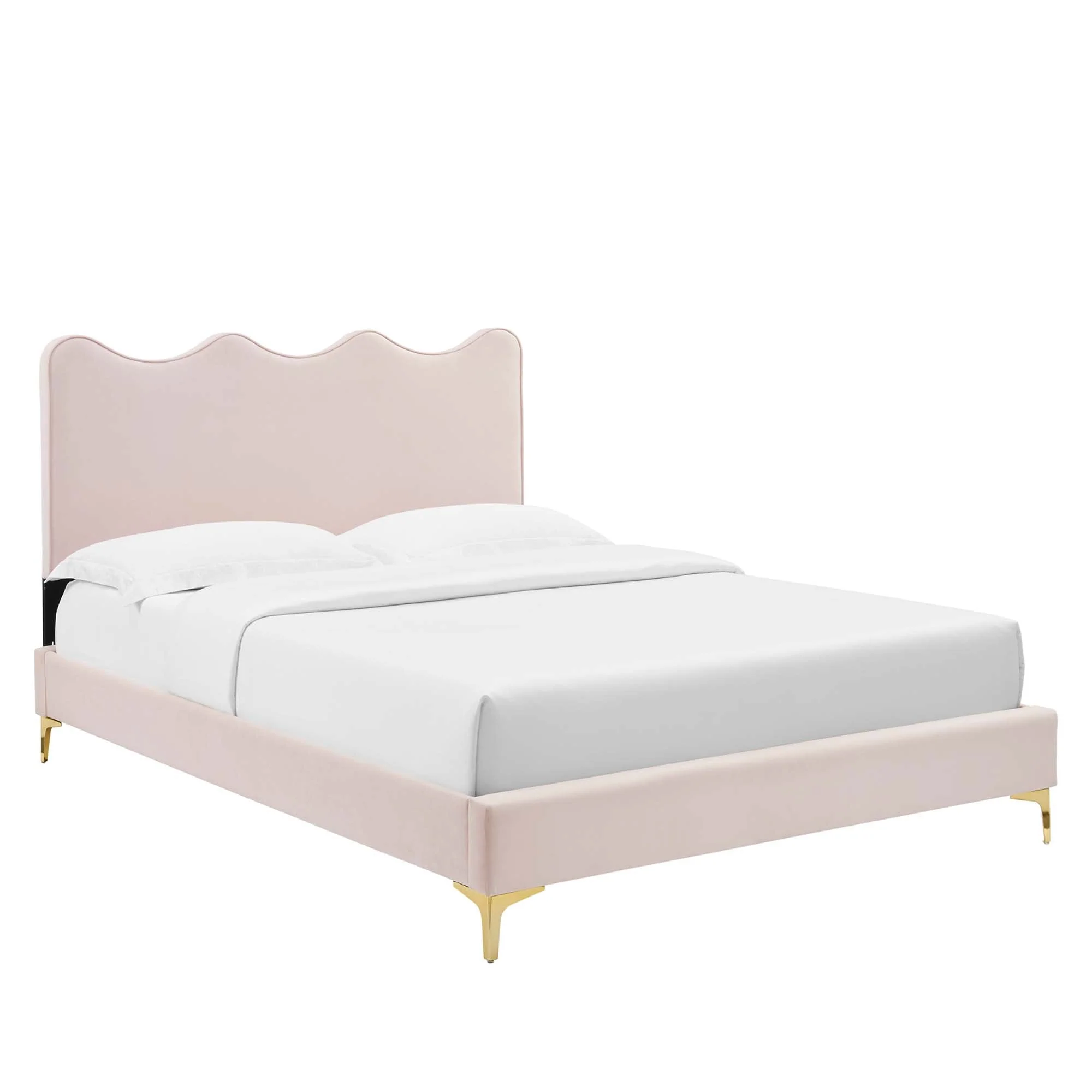Wave-Inspired Scalloped Performance Velvet Platform Bed - Image 46