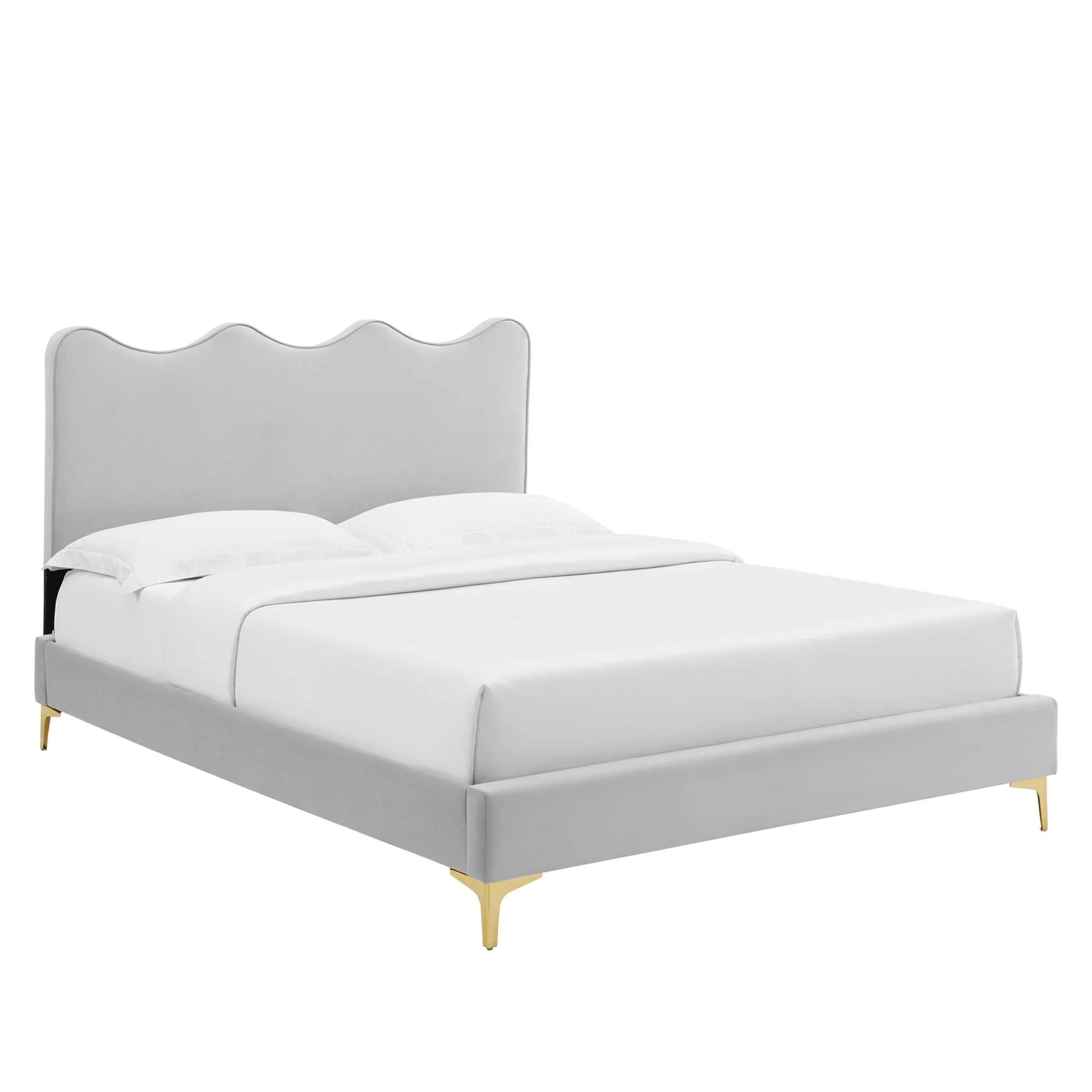 Wave-Inspired Scalloped Performance Velvet Platform Bed - Image 6