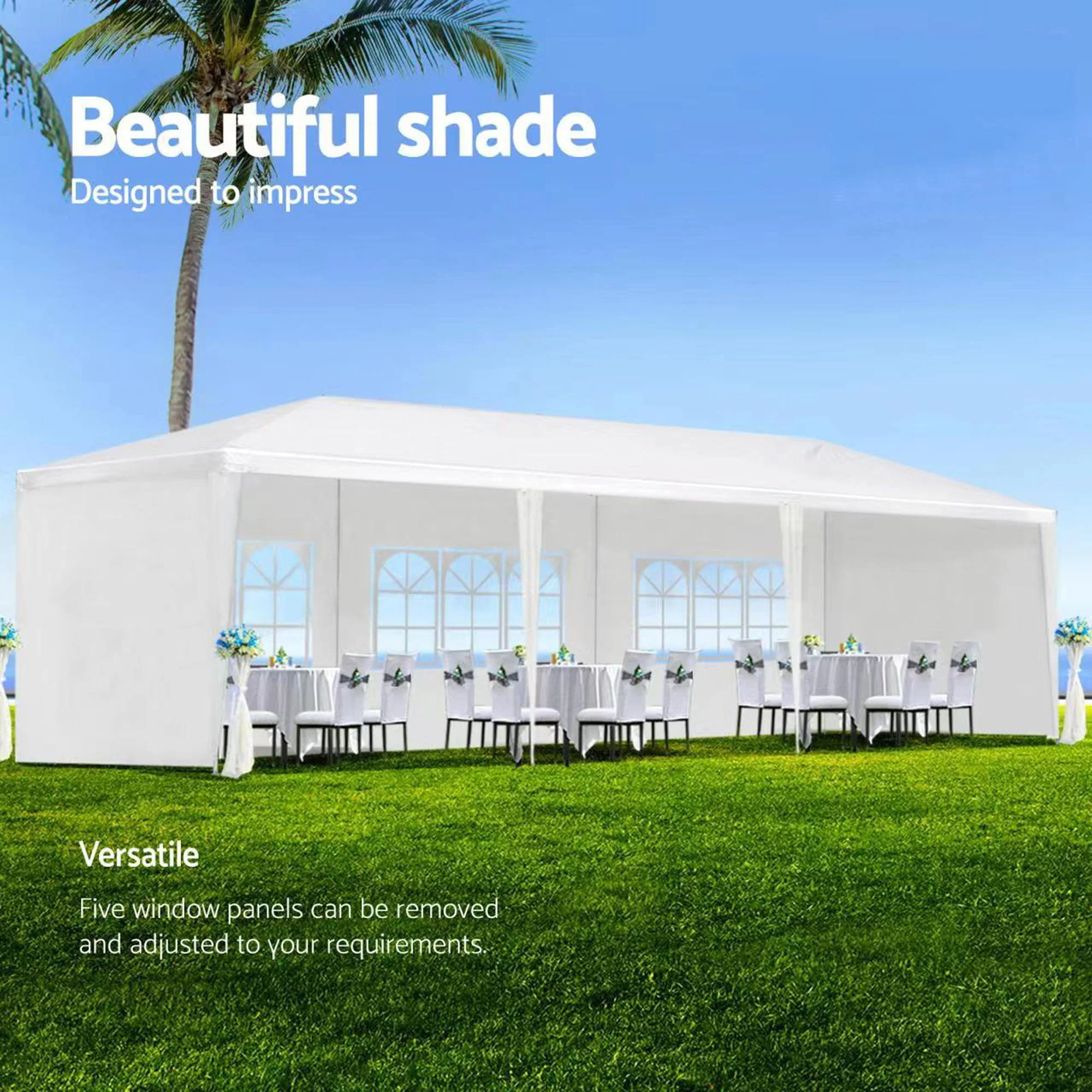 Wedding Party Canopy Tent Outdoor Gazebo With 6 Removable Sidewalls - White - Image 4