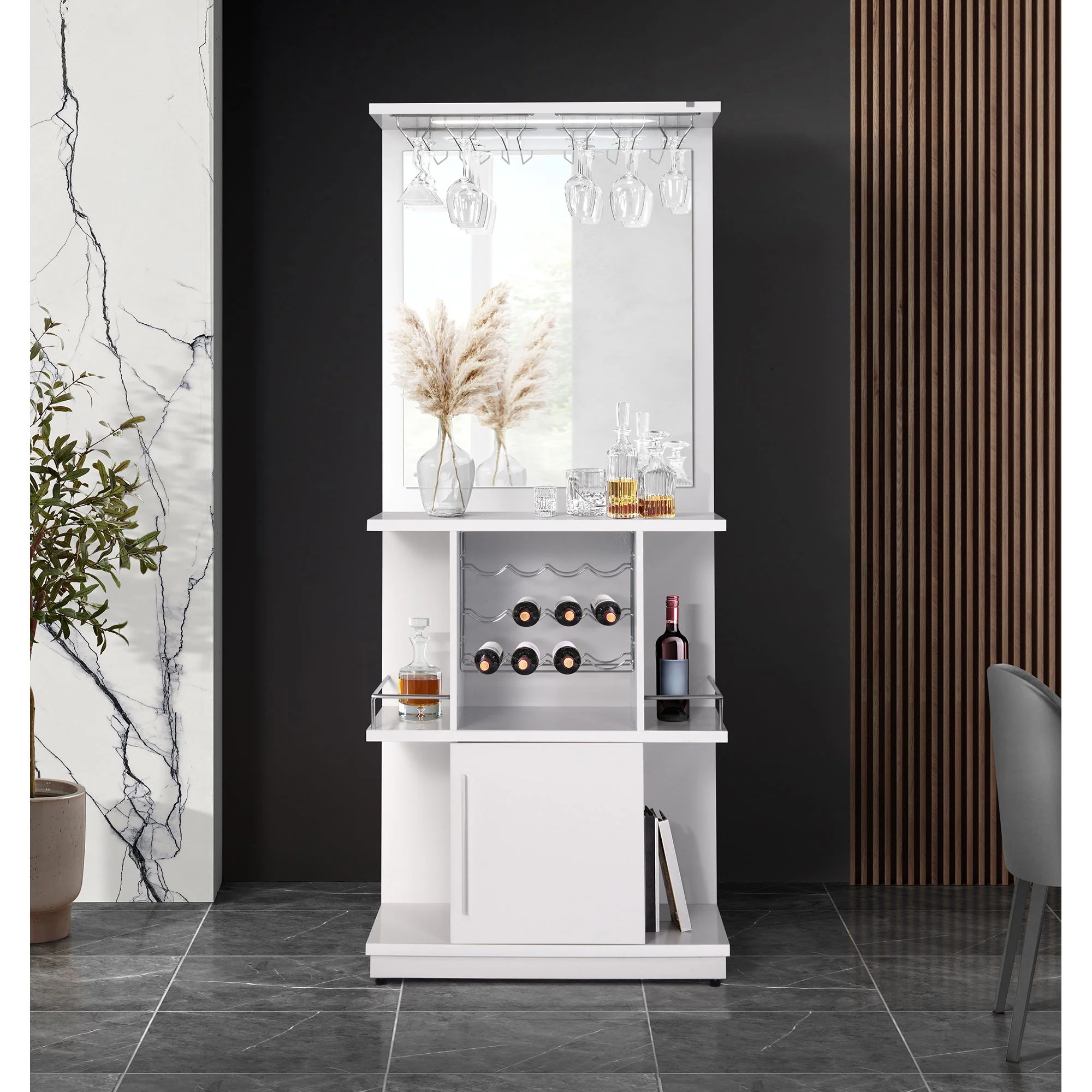 Wendolyn - Wine Cabinet With Light - Glossy White - Image 8