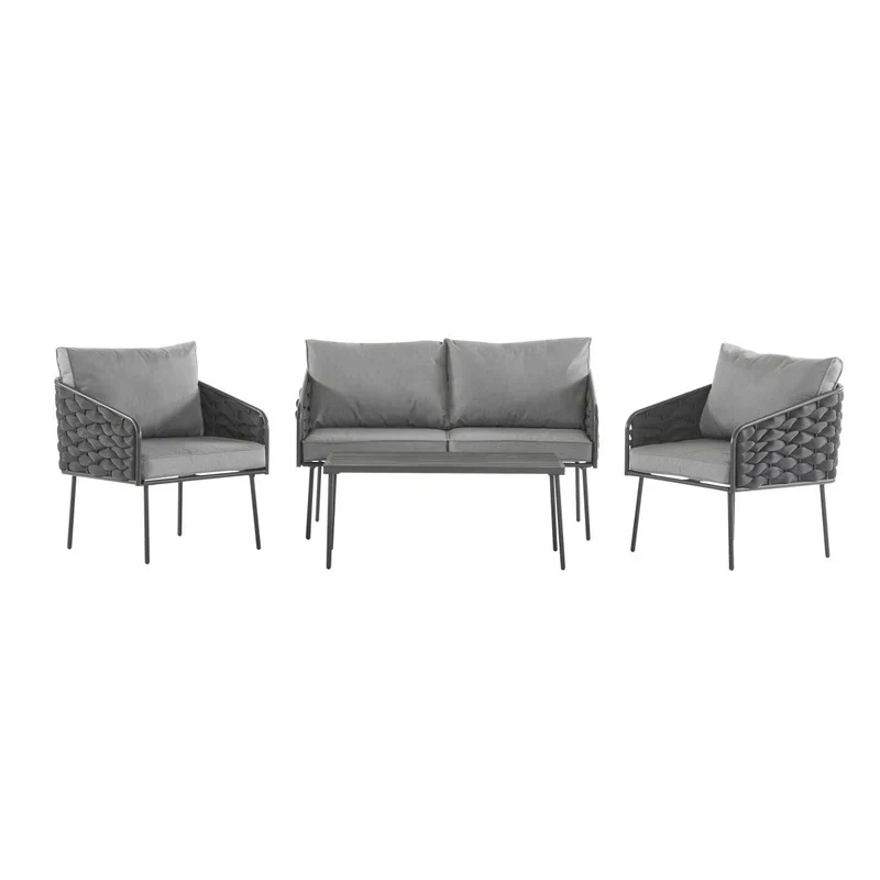 Weslow Blantro Outdoor 4-Piece Rope & Metal Patio Set Grey - Image 2