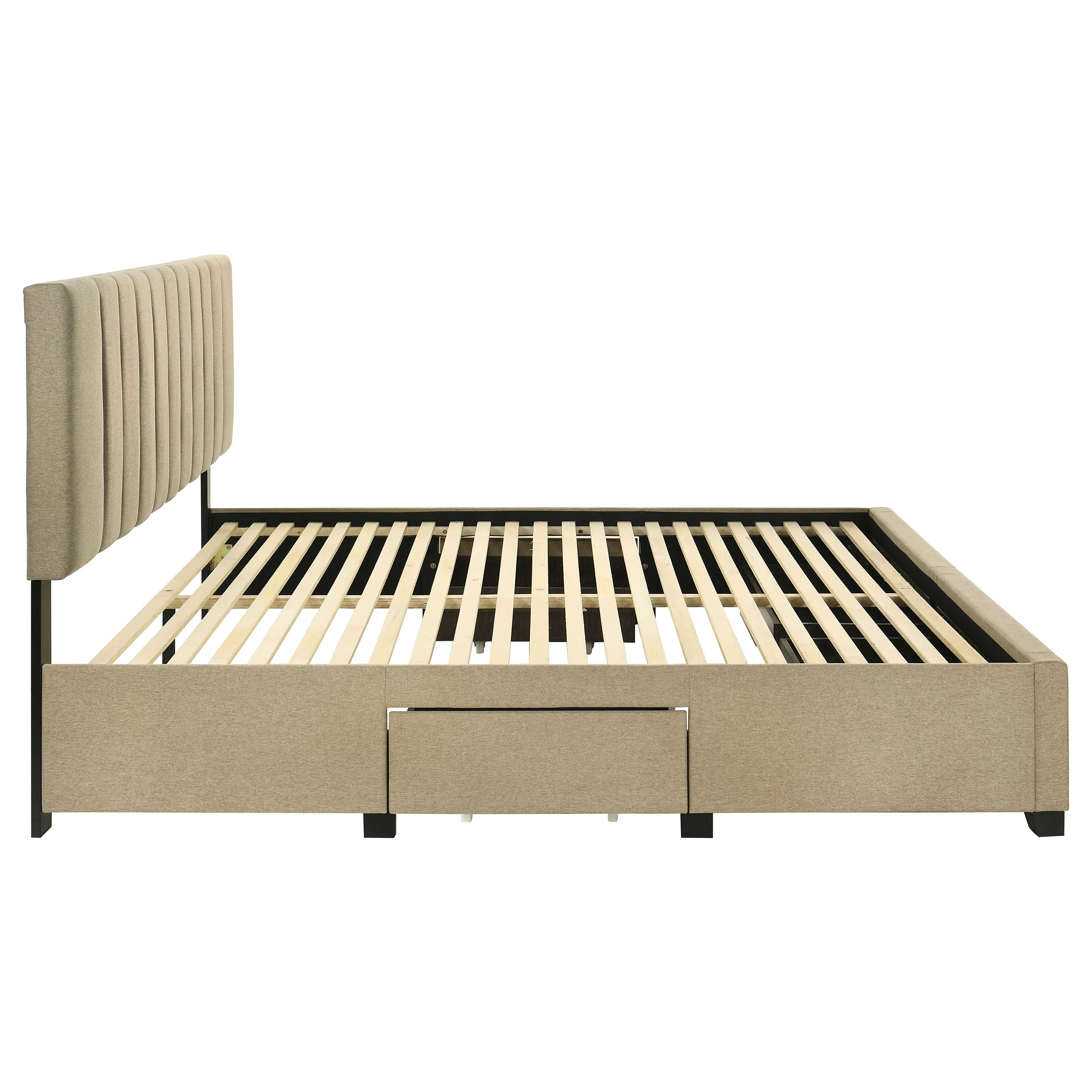 Wheatland 4-Drawer Upholstered Eastern King Storage Bed, Light Brown - Image 9