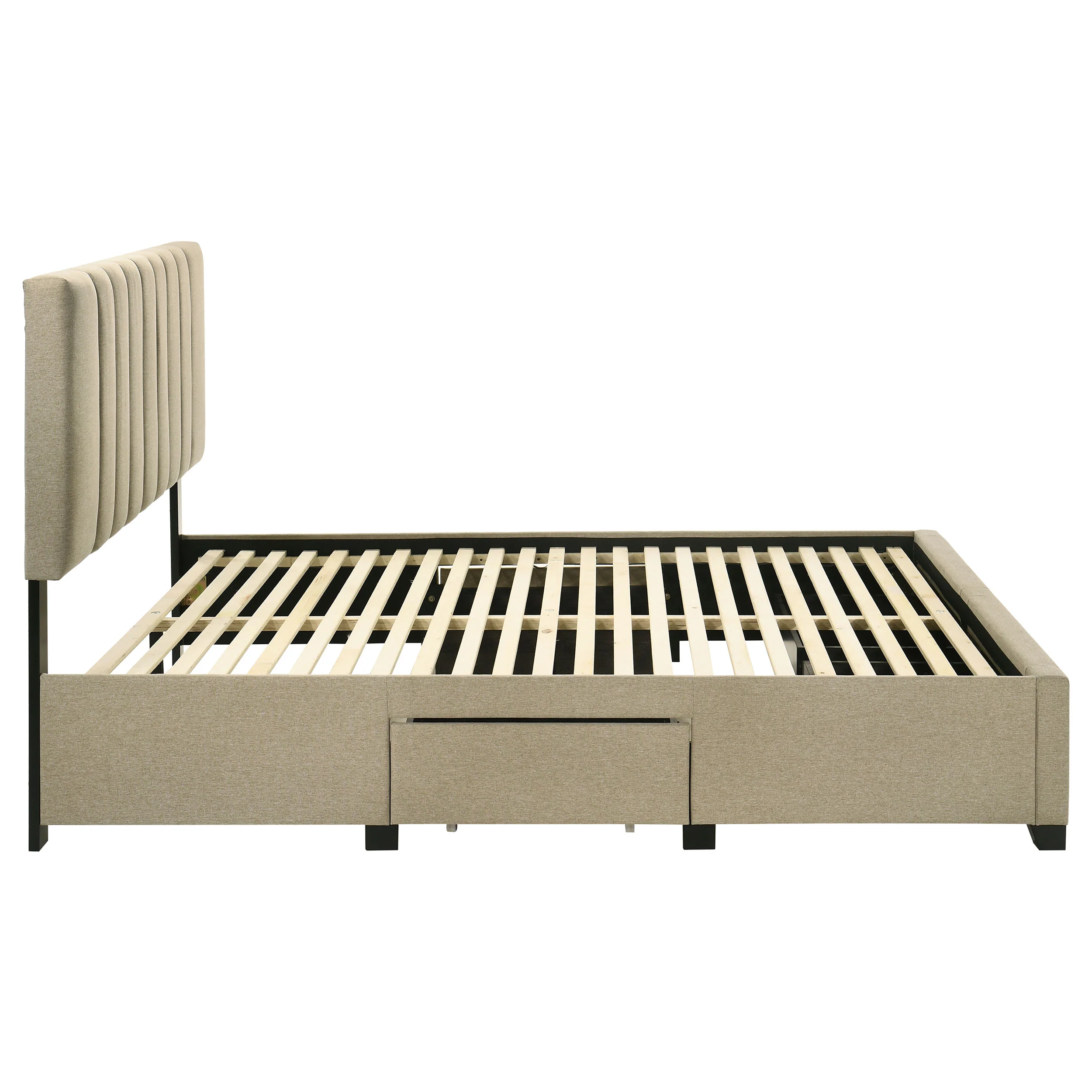 Wheatland 4-Drawer Upholstered Queen Storage Bed Light Brown - Image 7