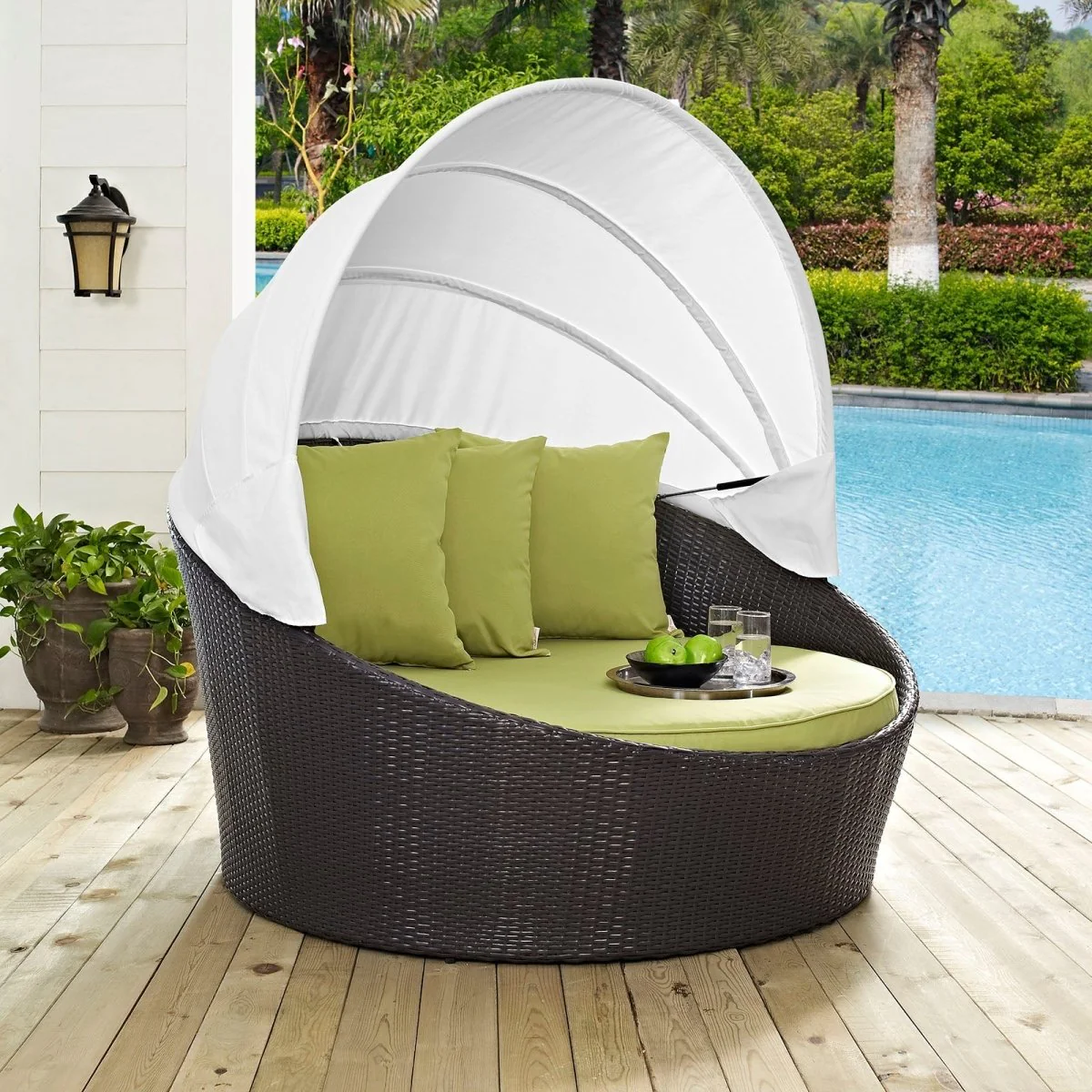 Wicker Canopy Outdoor Patio Daybed for Garden Deck Poolside All-Weather Seating - Image 15