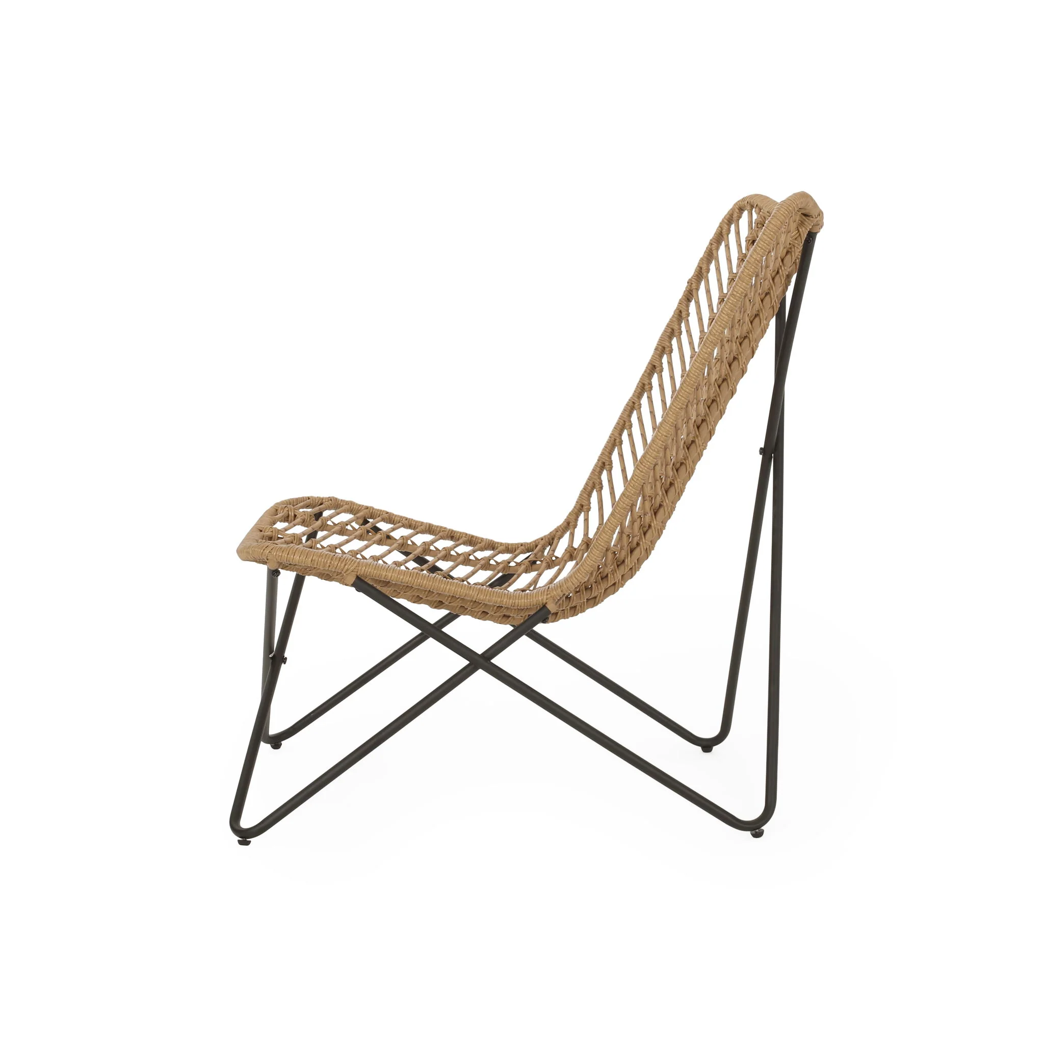 Wicker Chair With Geometric Cross Base, (Set of 2) - Light Brown - Image 2