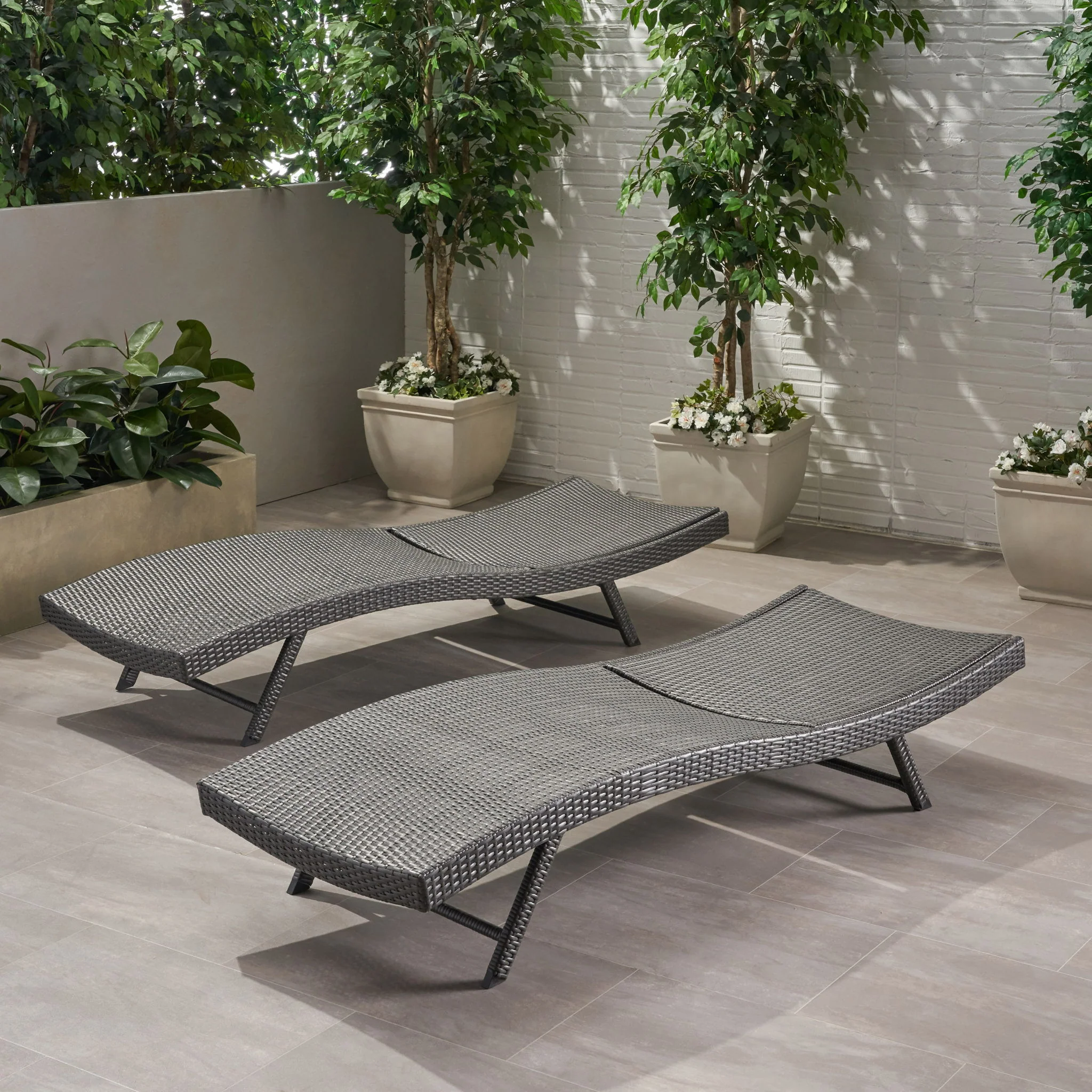 Wicker Chaise With Adjustable Reclining Seats (Set of 2) - Gray - Image 5