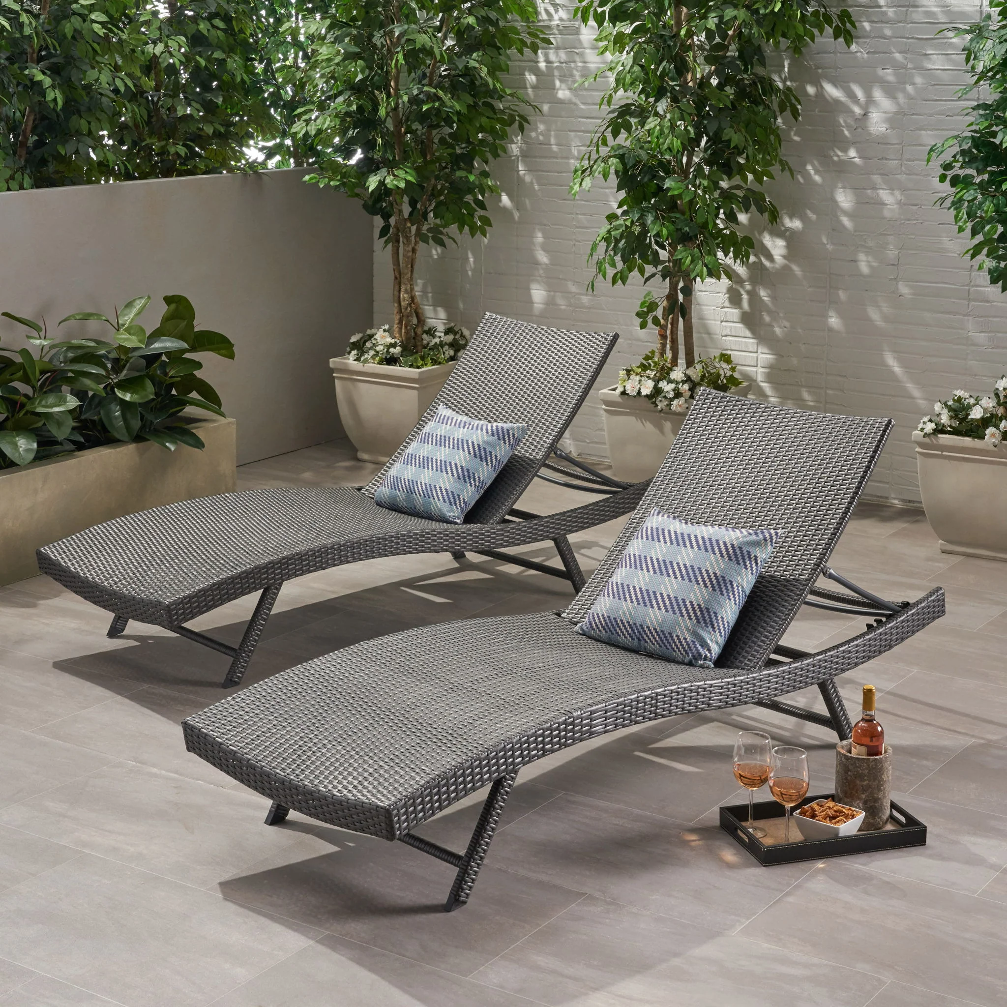 Wicker Chaise With Adjustable Reclining Seats (Set of 2) - Gray - Image 6
