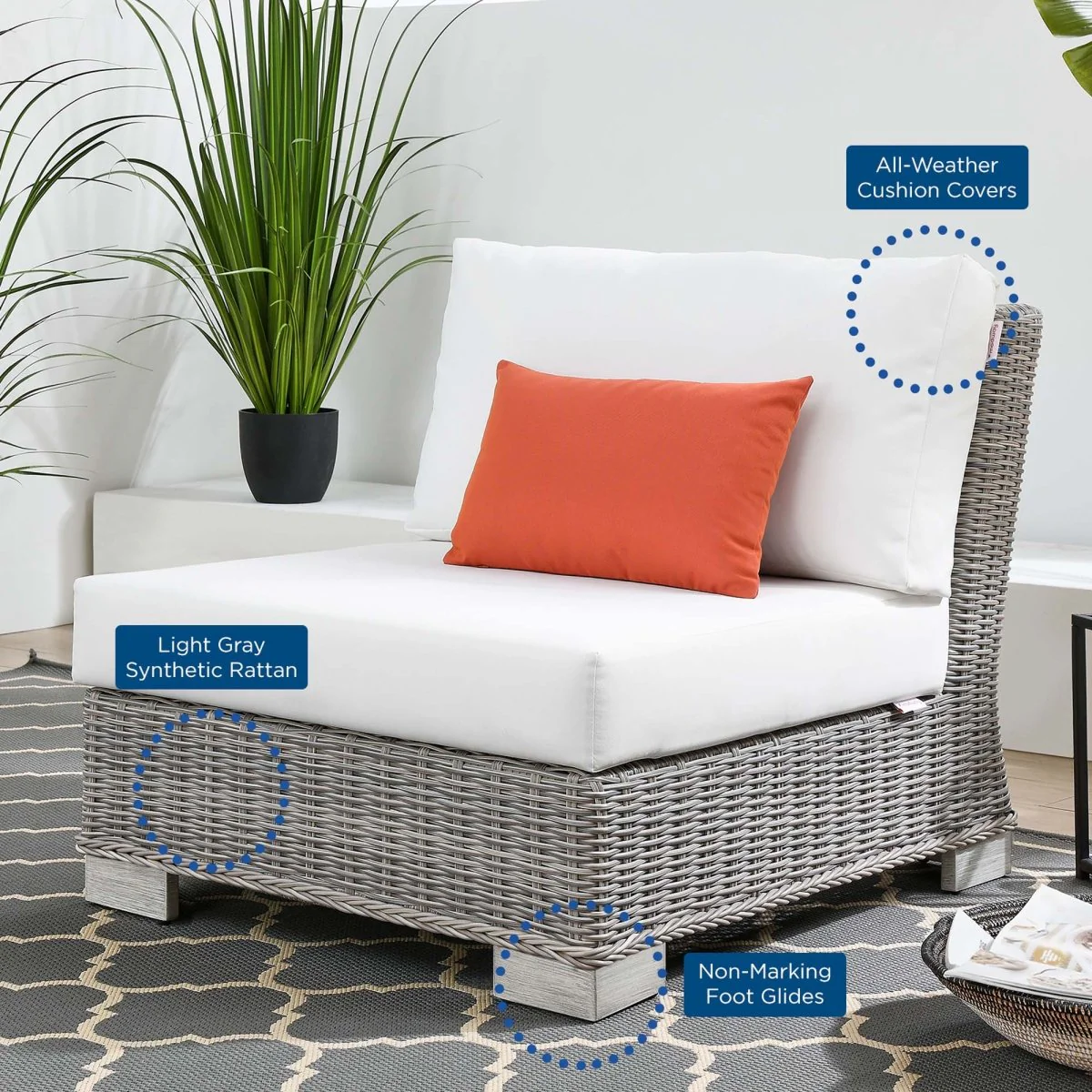 Wicker Outdoor Armless Chair for Patio and Garden Seating, Durable Lounge Piece - Image 3