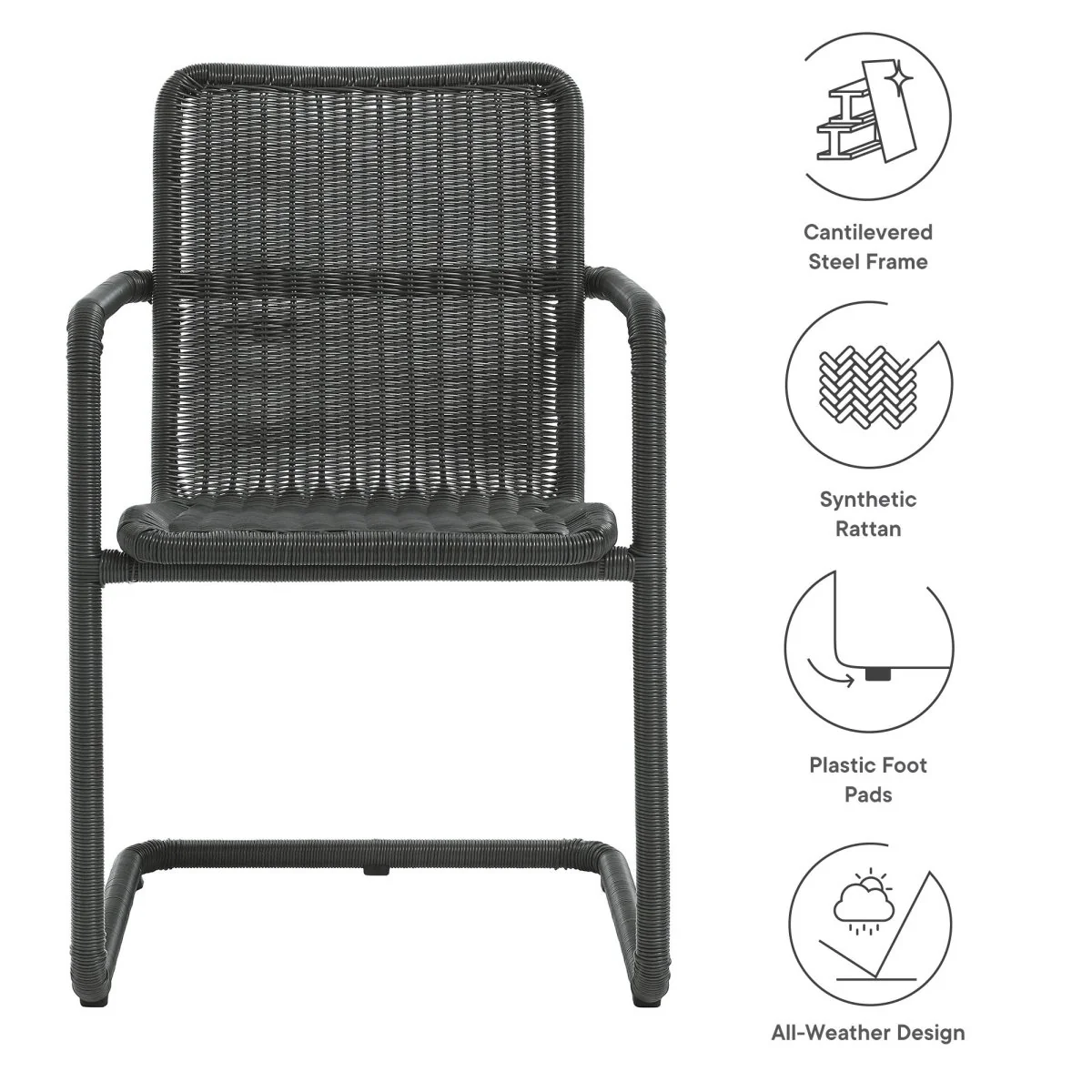 Wicker Outdoor Dining Chairs with Cantilever Frame for Patio and Garden Seating - Image 2