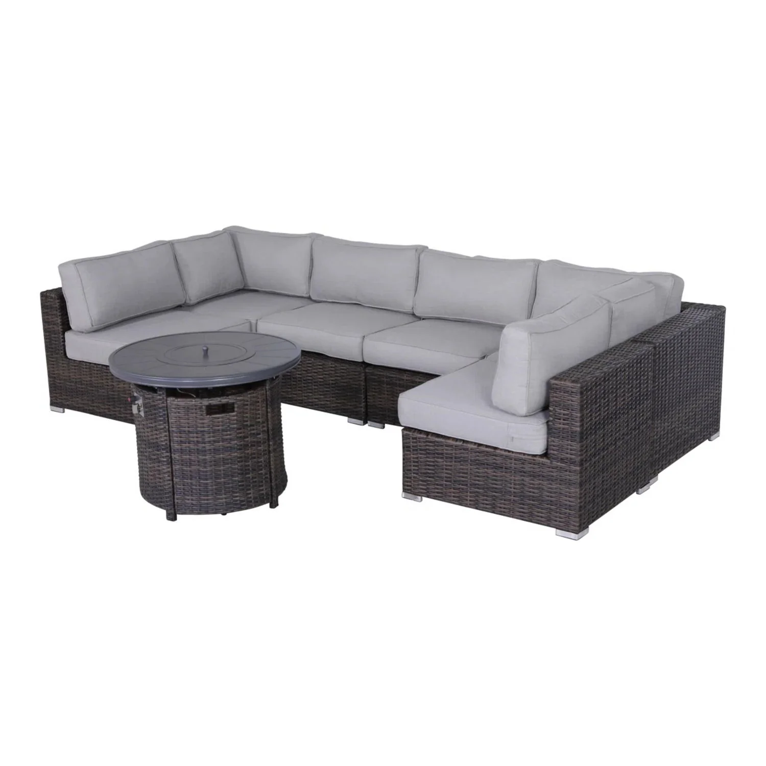 Wicker Outdoor Lounge Set With Cushions And Fire Pit - Image 27