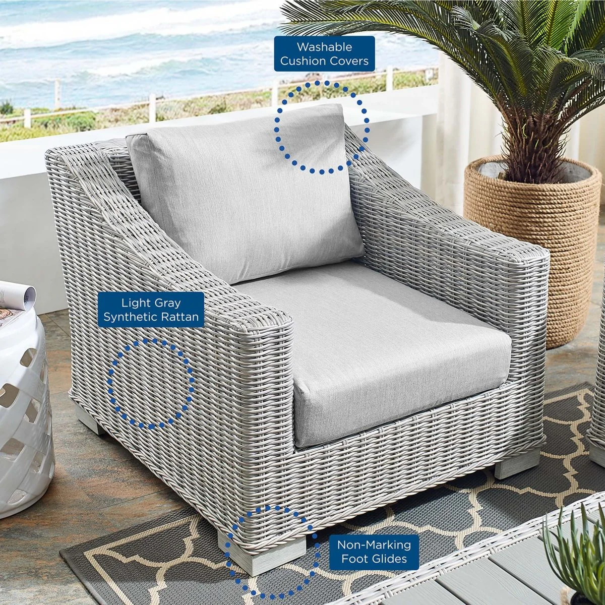 Wicker Outdoor Patio Armchair with Sunbrella® Cushions — Premium All-Weather Deep Seating - Image 12