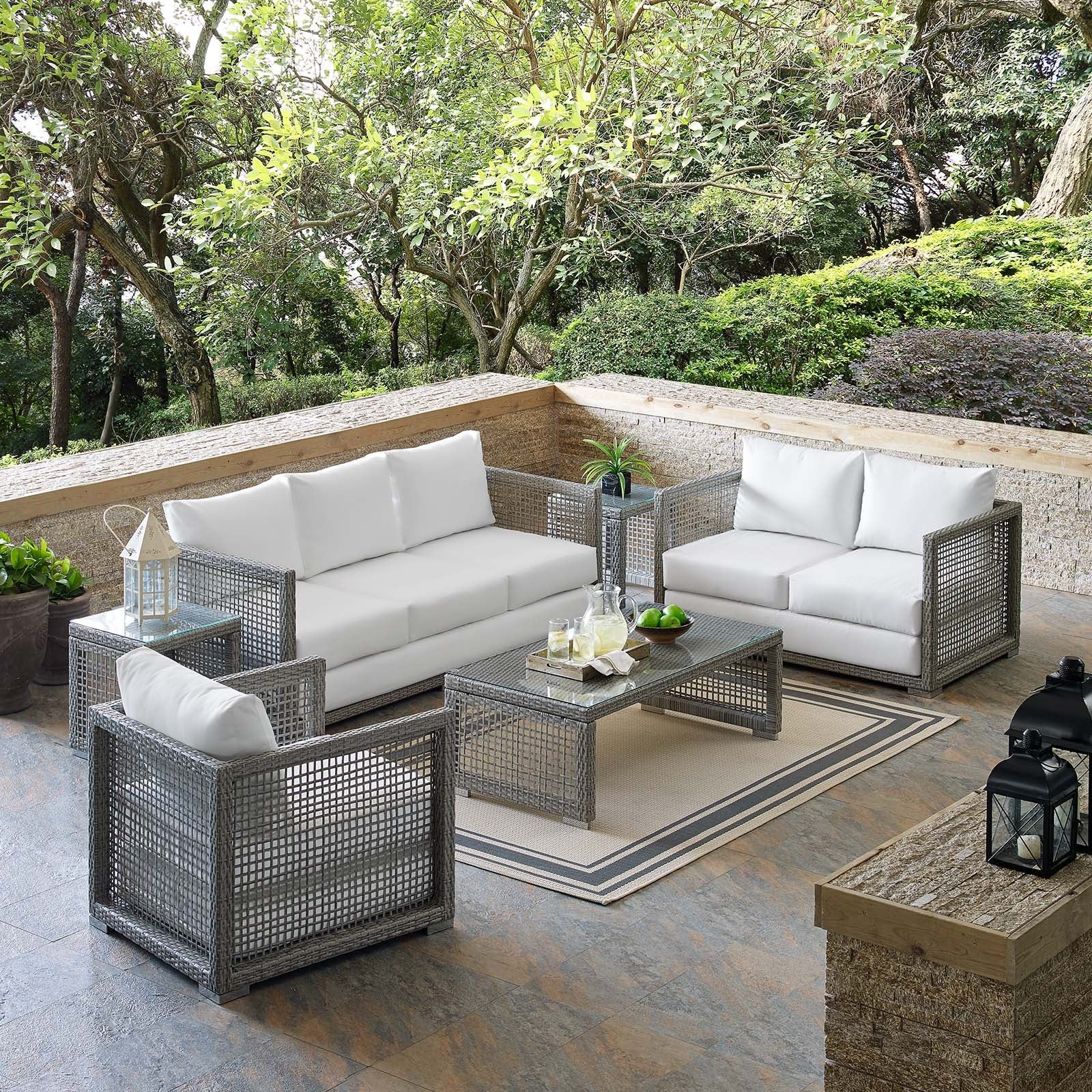 Wicker Rattan Outdoor Patio Furniture Conversation Set with Table and Cushioned Seating - Image 11
