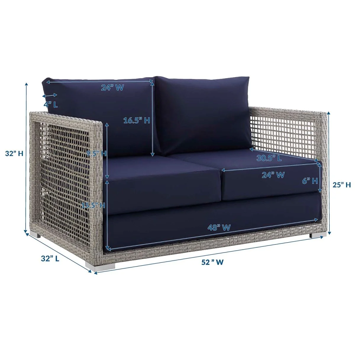 Wicker Rattan Outdoor Patio Loveseat with Cushions, Comfortable Two-Seater Seating - Image 11