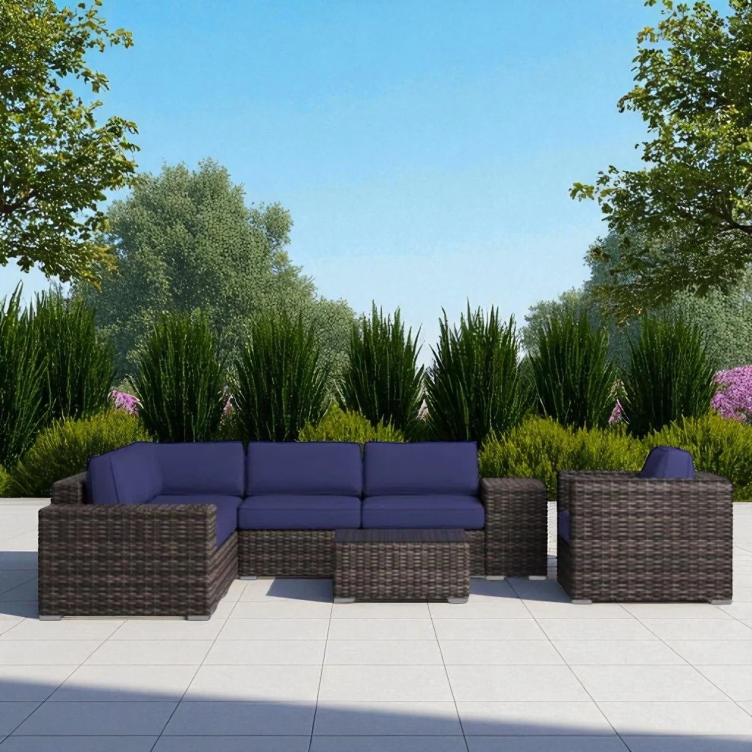 Wicker Seating Group Set With Table And Cushions - Image 38