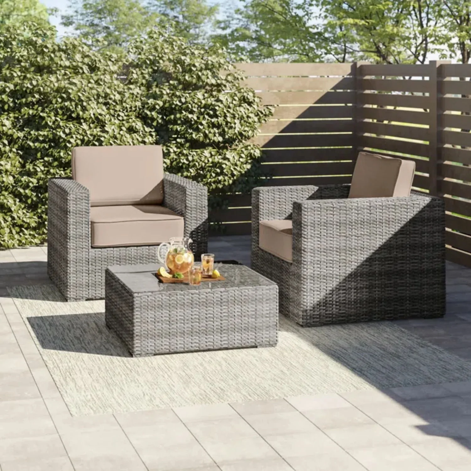 Wicker Seating Group Set With Table And Cushions - Image 60