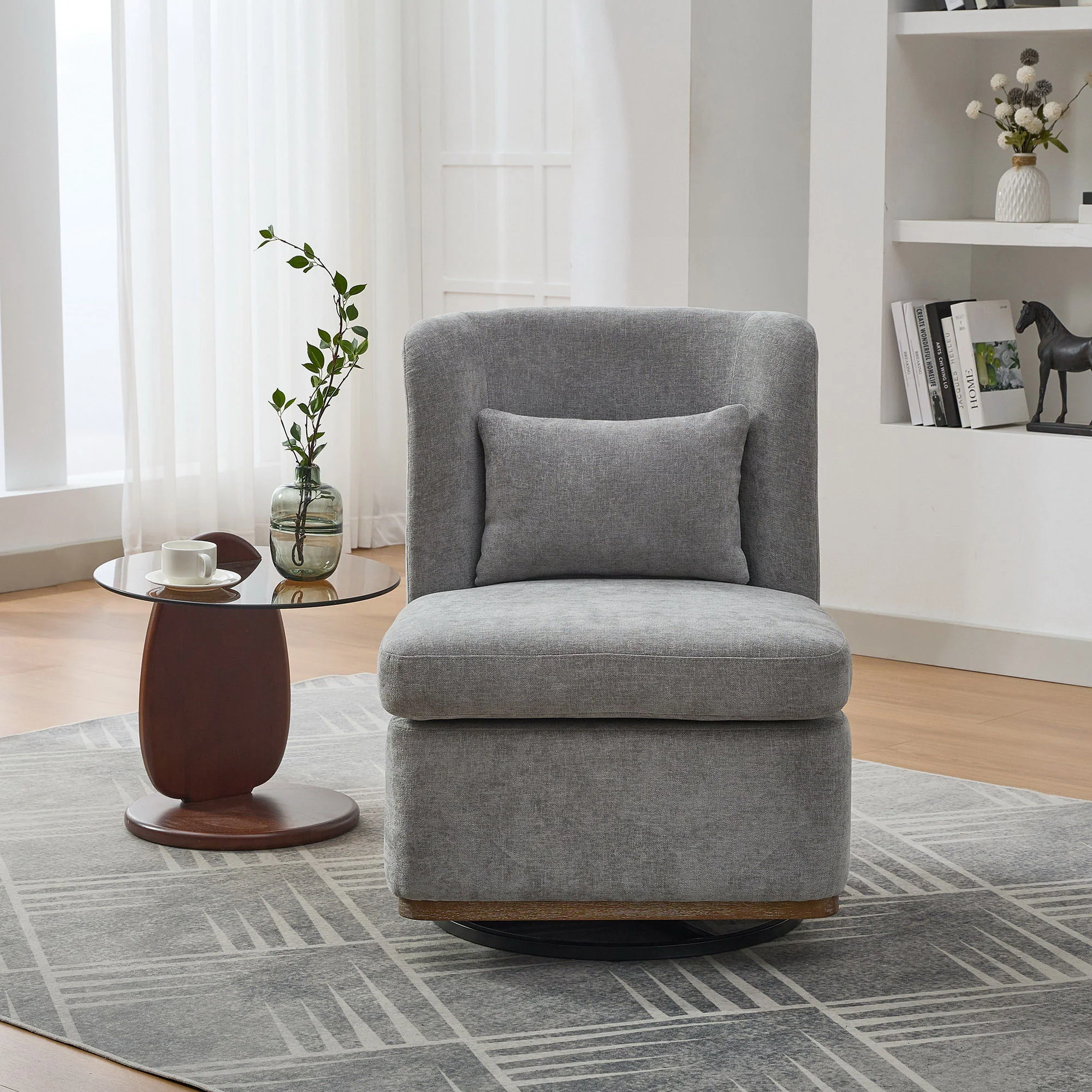 Wide Modern Cushioned Armless Metal Base 360° Swivel Chair With Pillow - Image 14