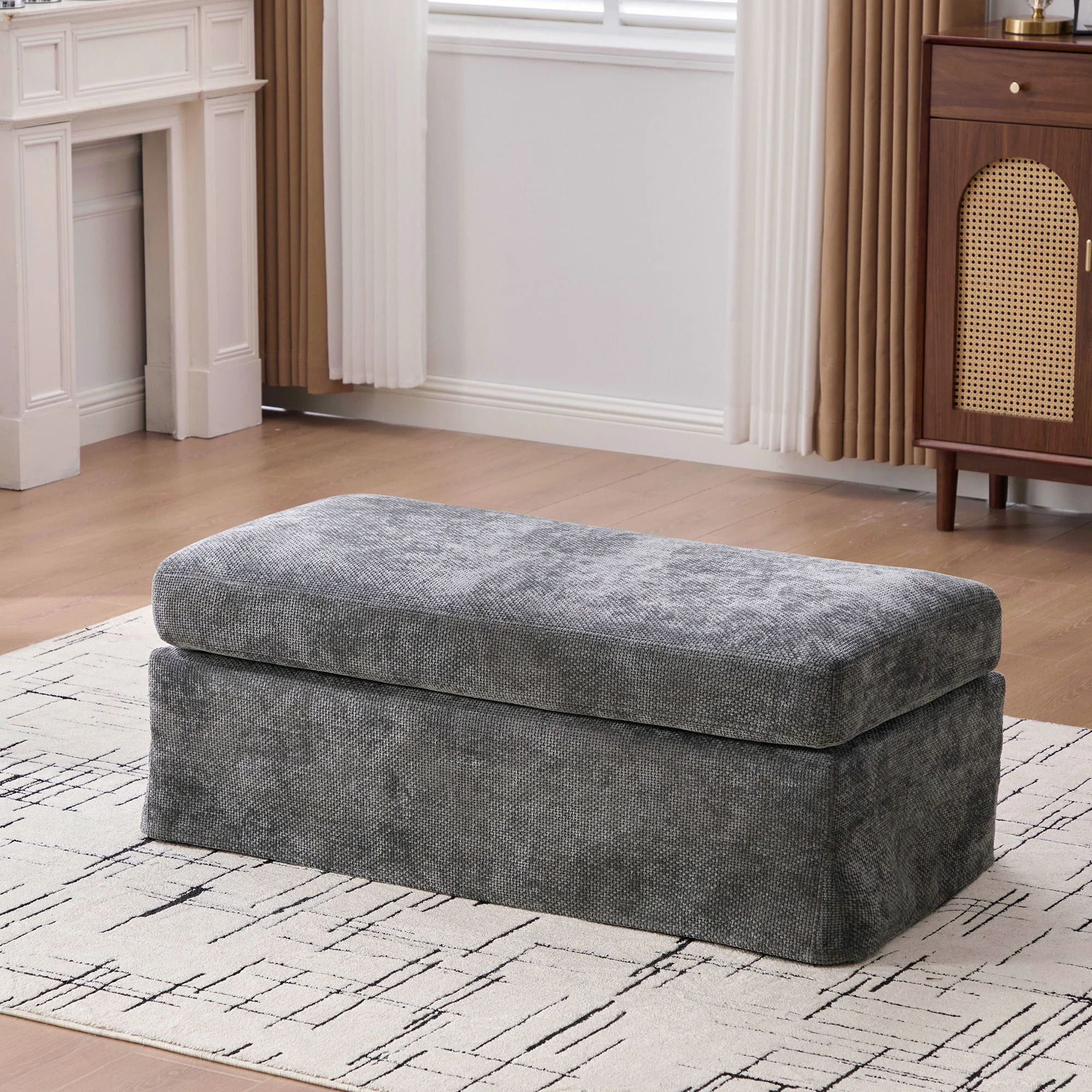 Wide Modern Upholstered Ottoman Foot Stool - Image 20