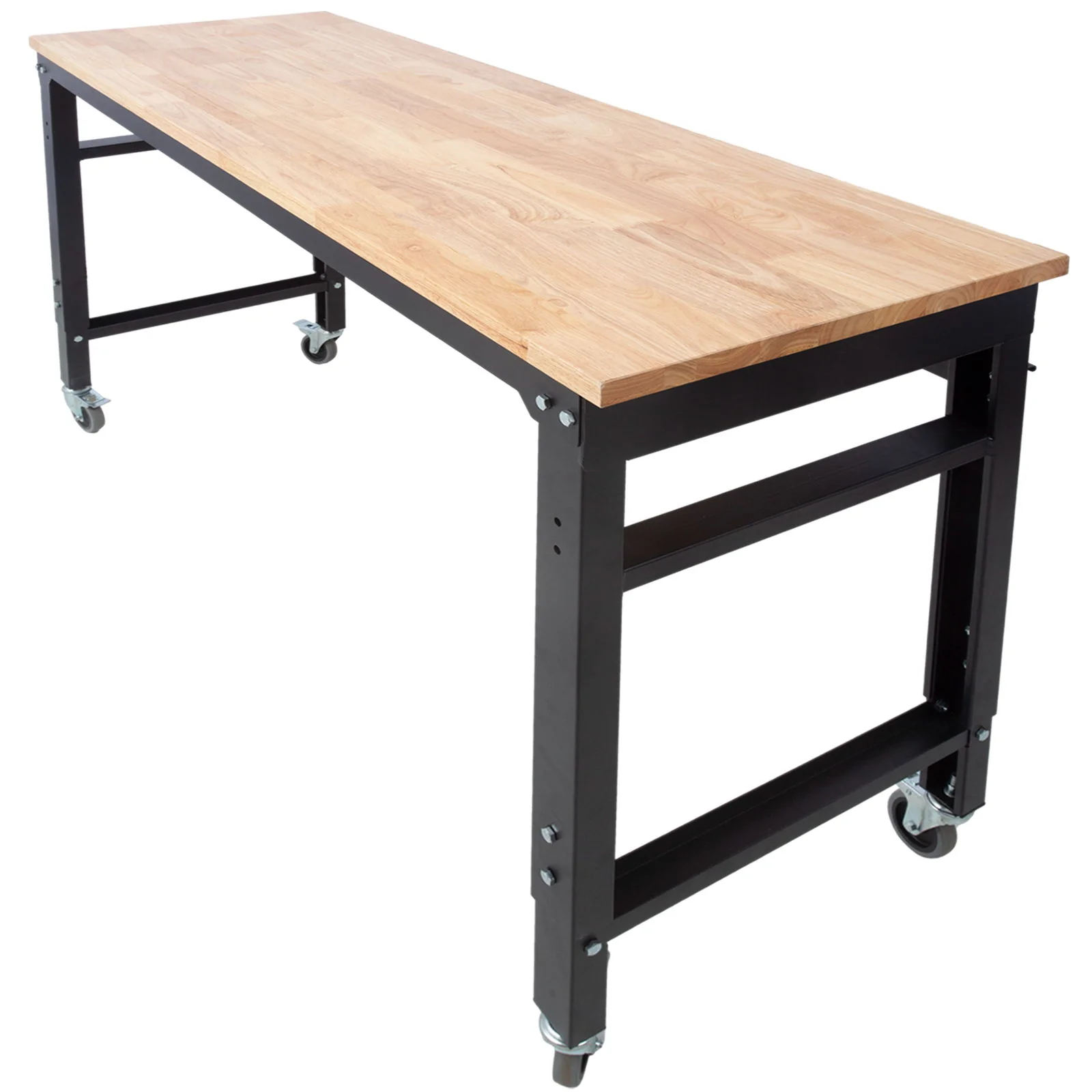 Wide Rolling Workbench For Garage, Adjustable Height, Workshop Tool Bench, Metal With Rubber Wood Top - Image 12