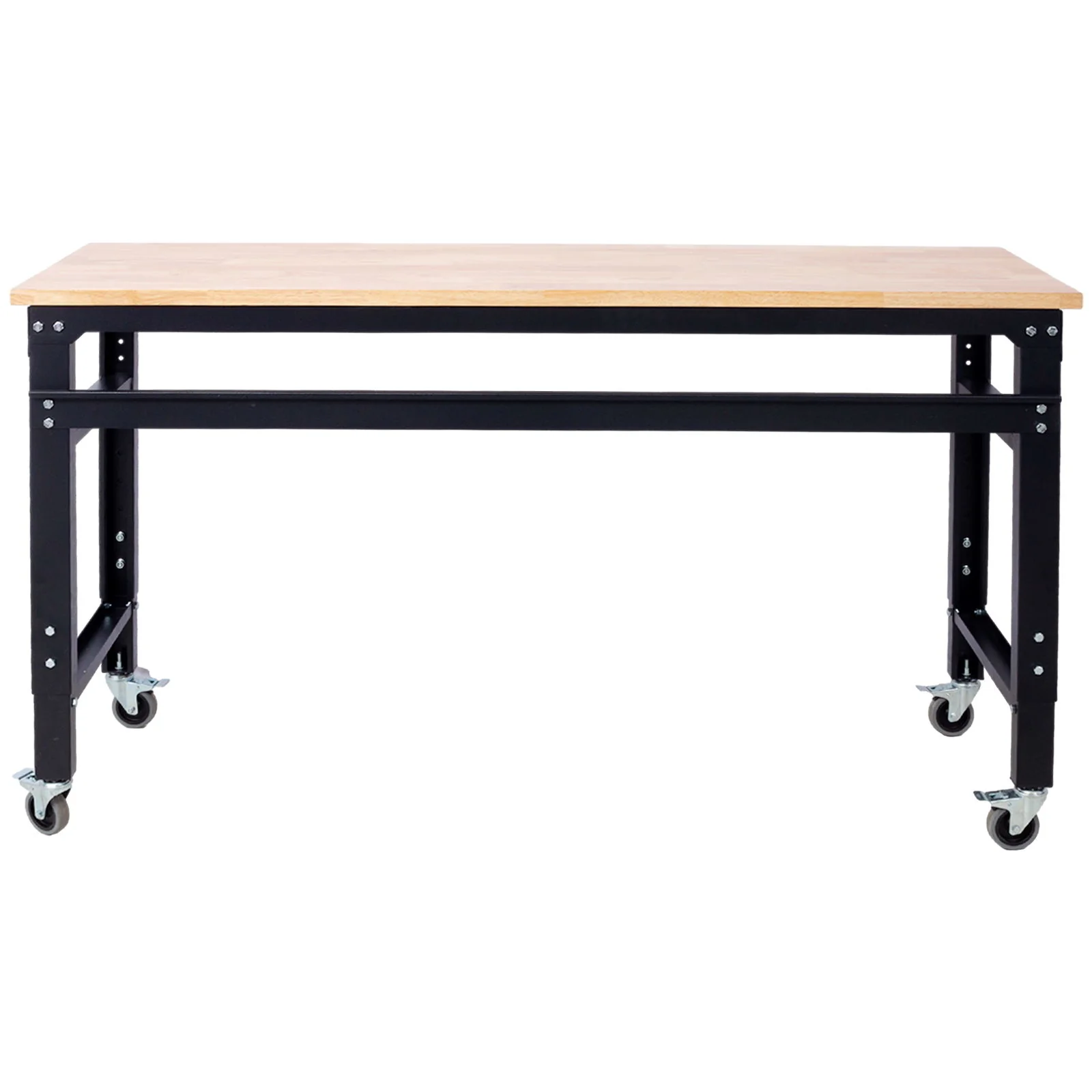 Wide Rolling Workbench For Garage, Adjustable Height, Workshop Tool Bench, Metal With Rubber Wood Top - Image 16