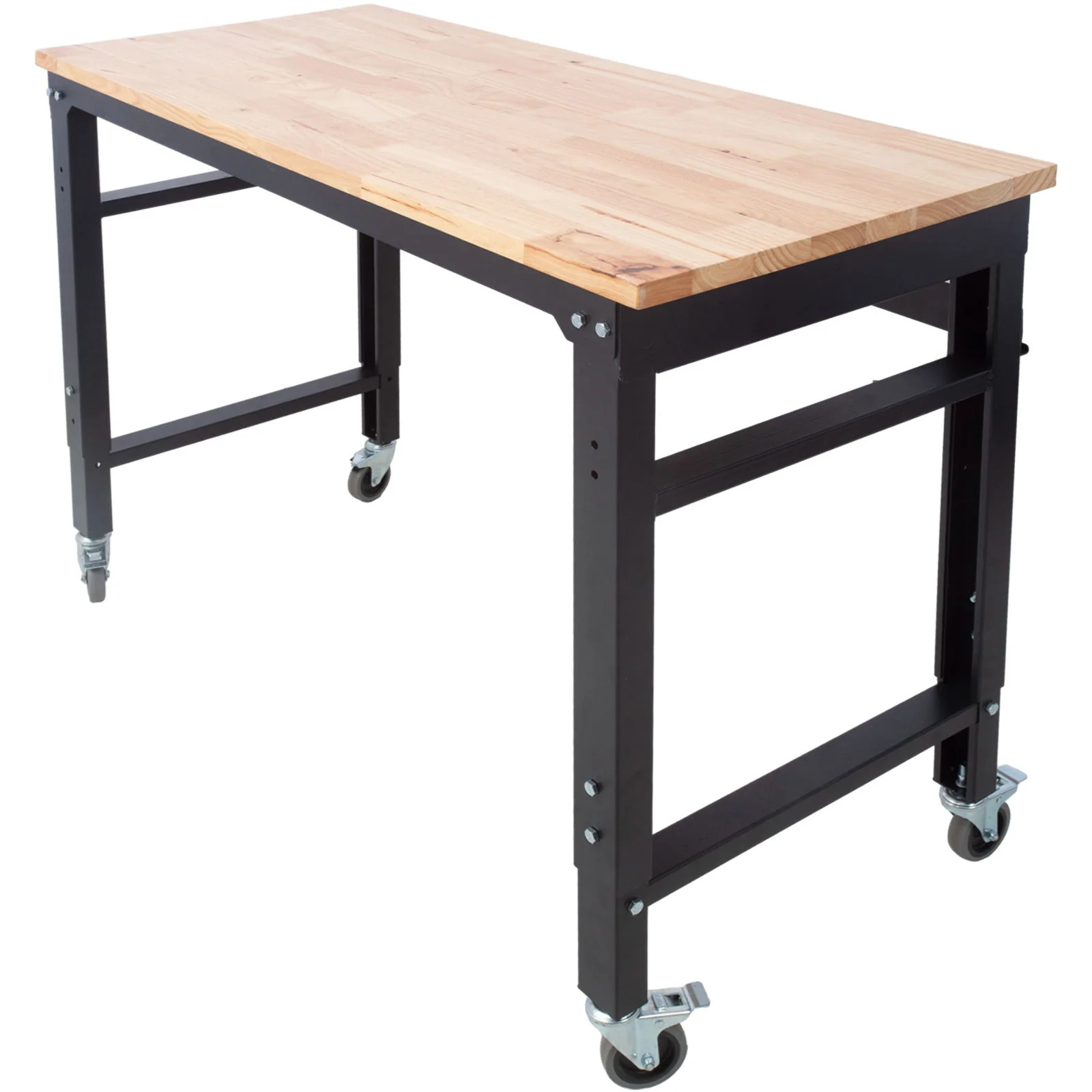 Wide Rolling Workbench For Garage, Adjustable Height, Workshop Tool Bench, Metal With Rubber Wood Top - Image 9