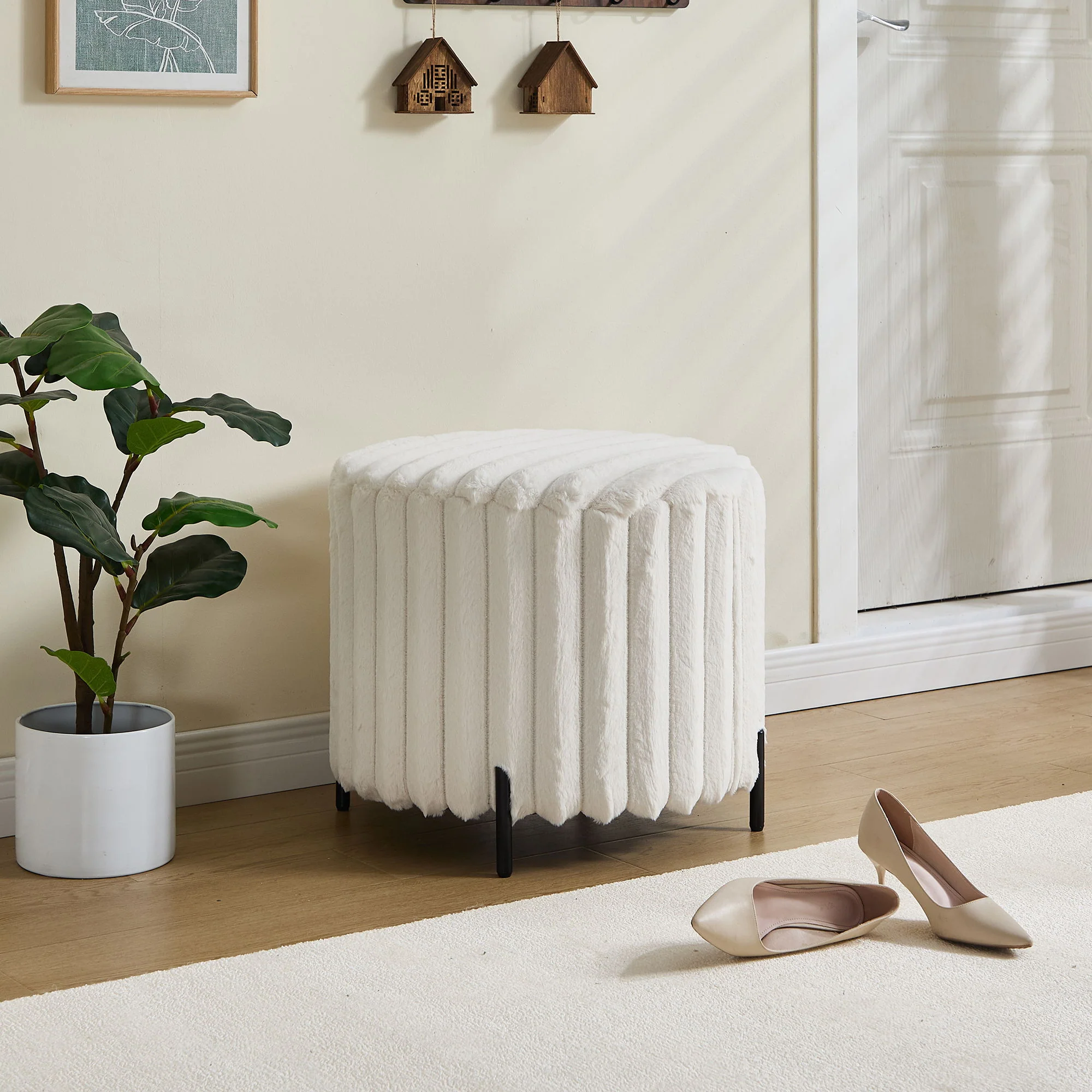 Wide Upholstered Round Pouf Ottoman Foot Rest - Image 5