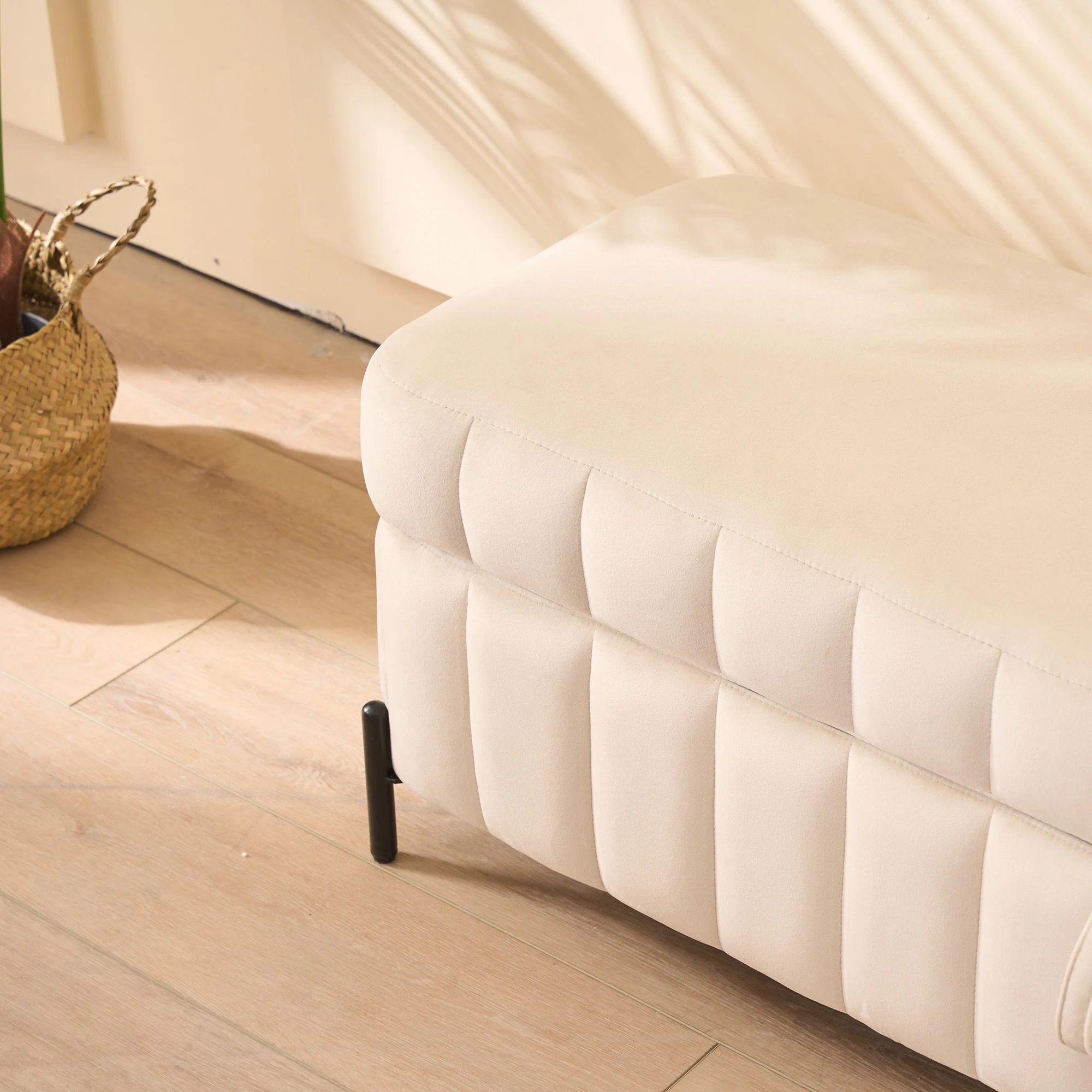 Wide Upholstered Storage Soft Bench Ottoman With Metal Legs - Image 15