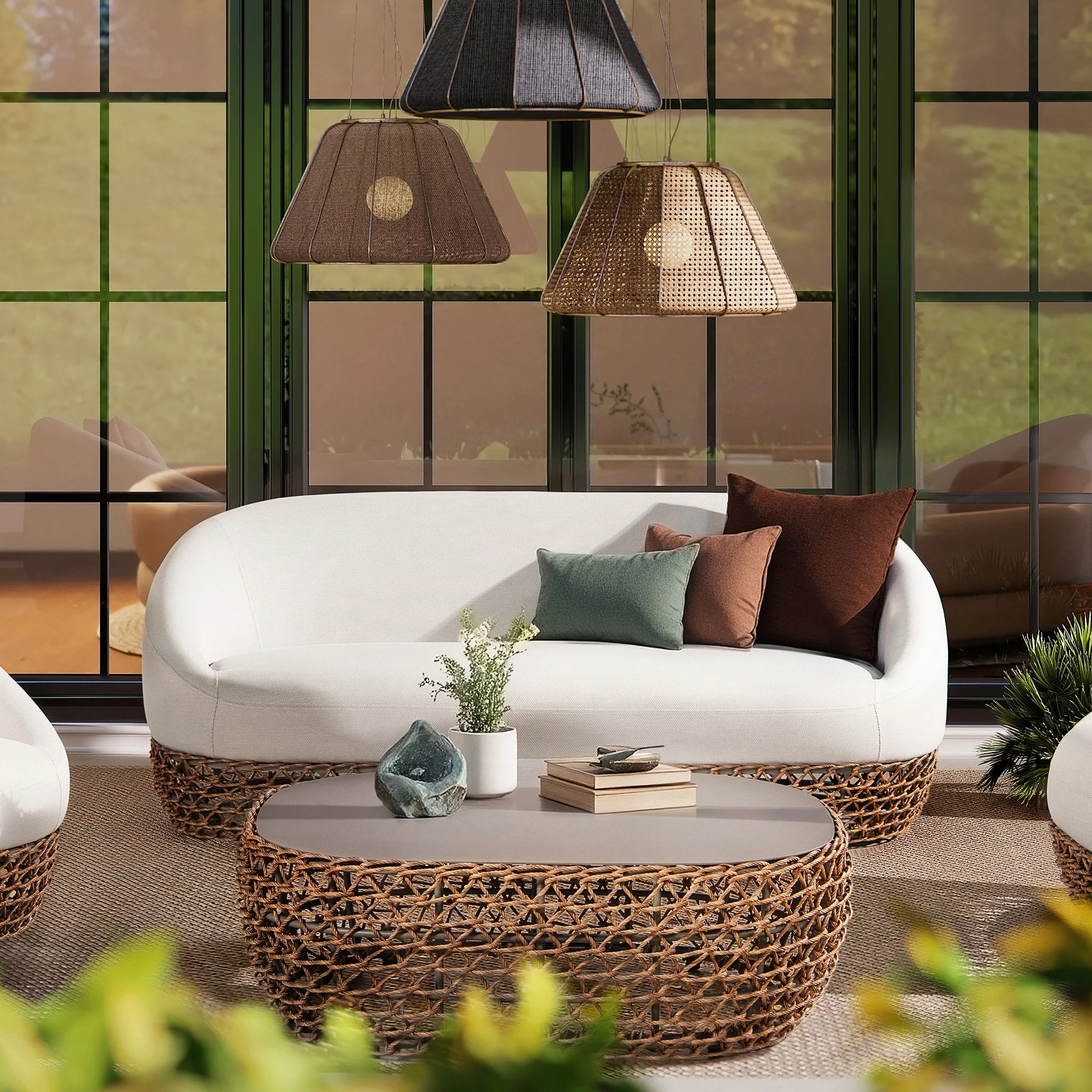 Willow - Oval Woven Patio Coffee Table, Wicker Frame - Image 6