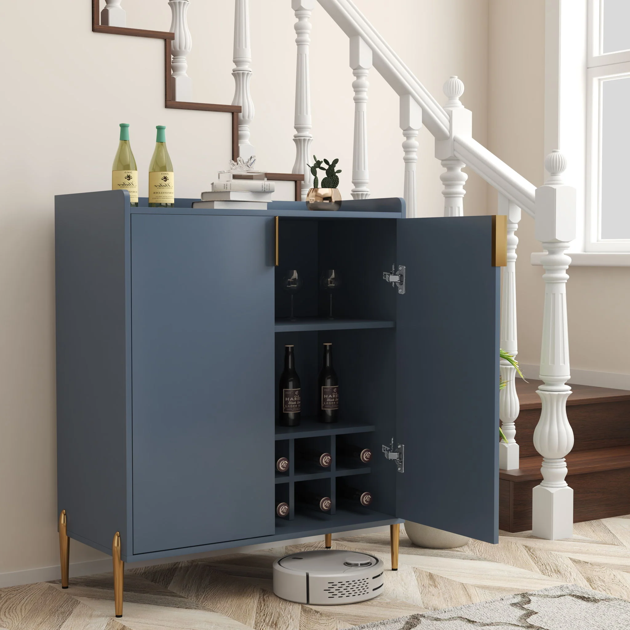Wine Bar Cabinet With Adjustable Shelf, 2 Door Sideboard With Soft-Closing Hinges And Feet - Image 11