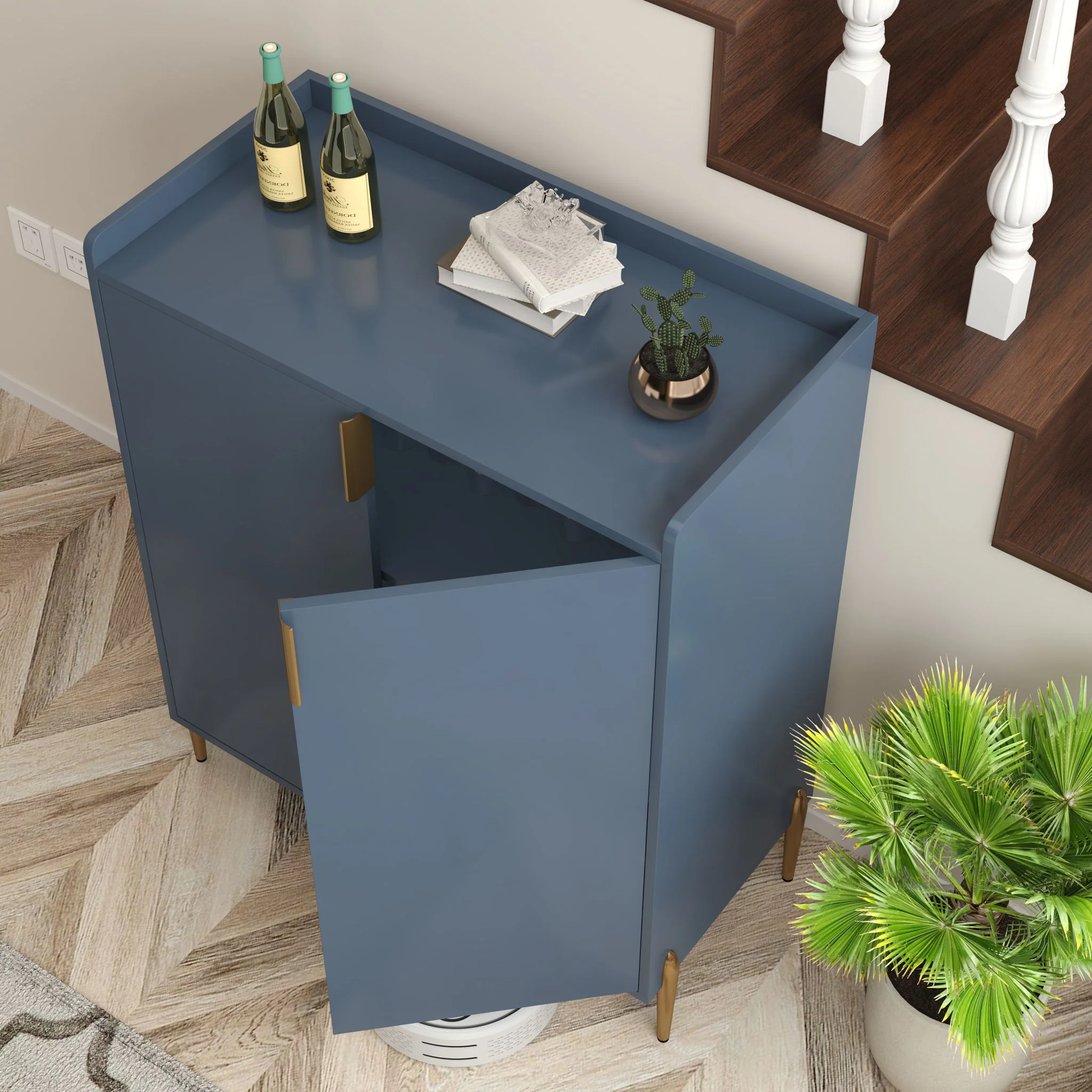 Wine Bar Cabinet With Adjustable Shelf, 2 Door Sideboard With Soft-Closing Hinges And Feet - Image 14
