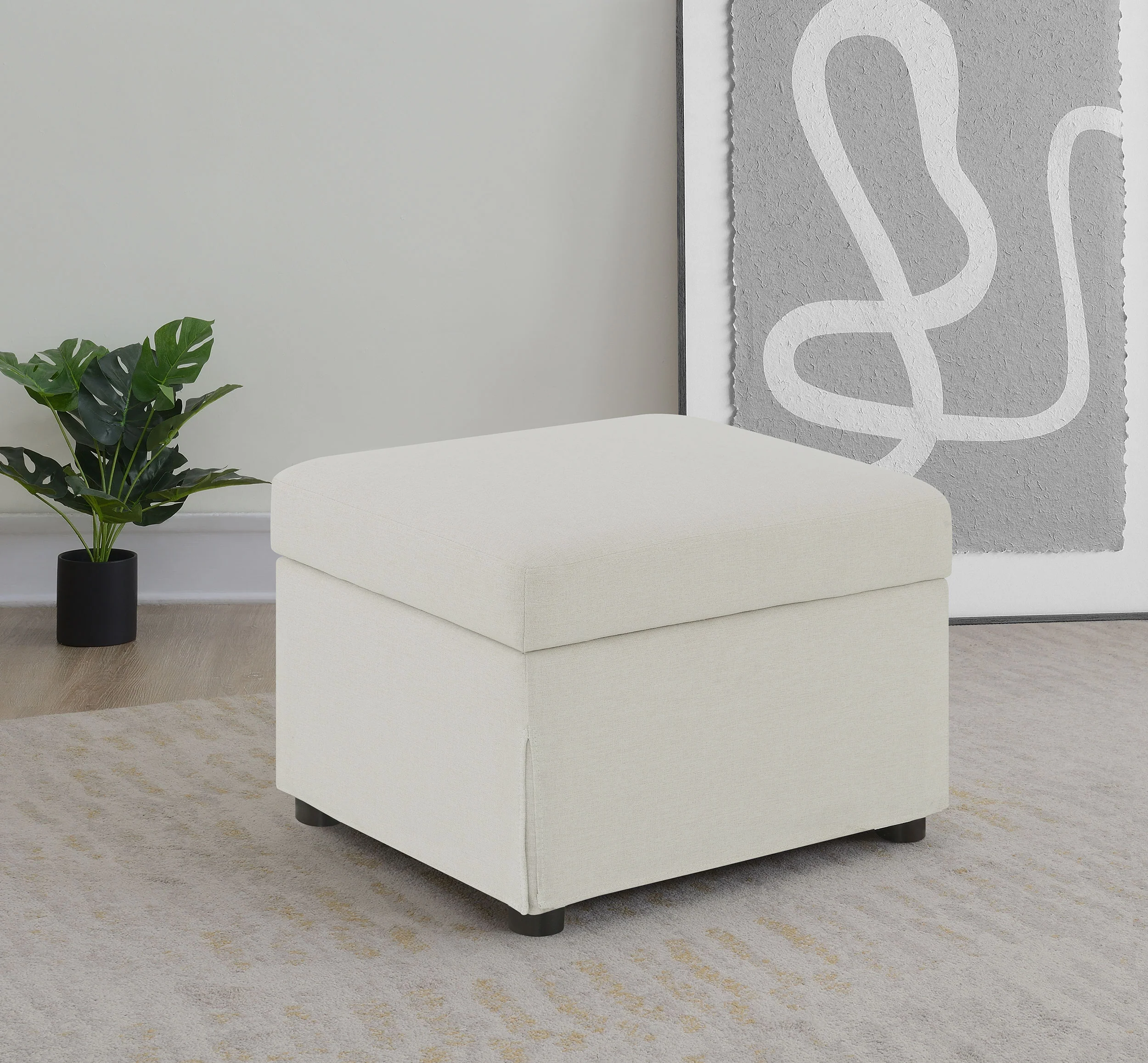 Winter Upholstered Hydraulic Lift Top Storage Ottoman, Beige - Image 3