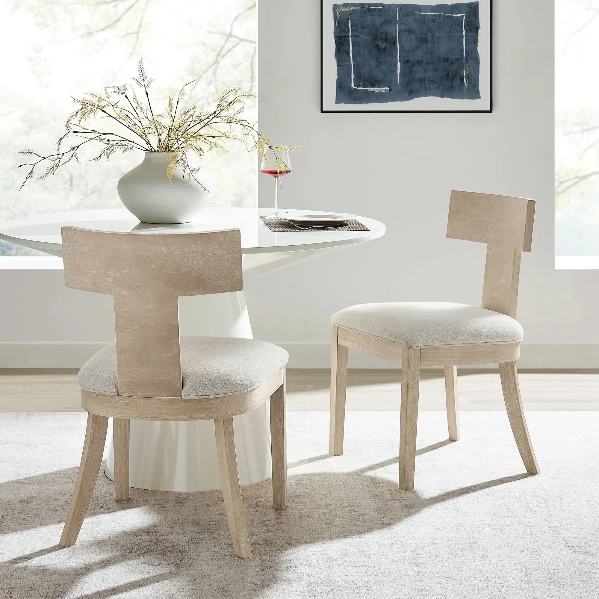 Wood and Fabric Upholstered Dining Side Chairs with Curved Back – Set of 2 - Image 8