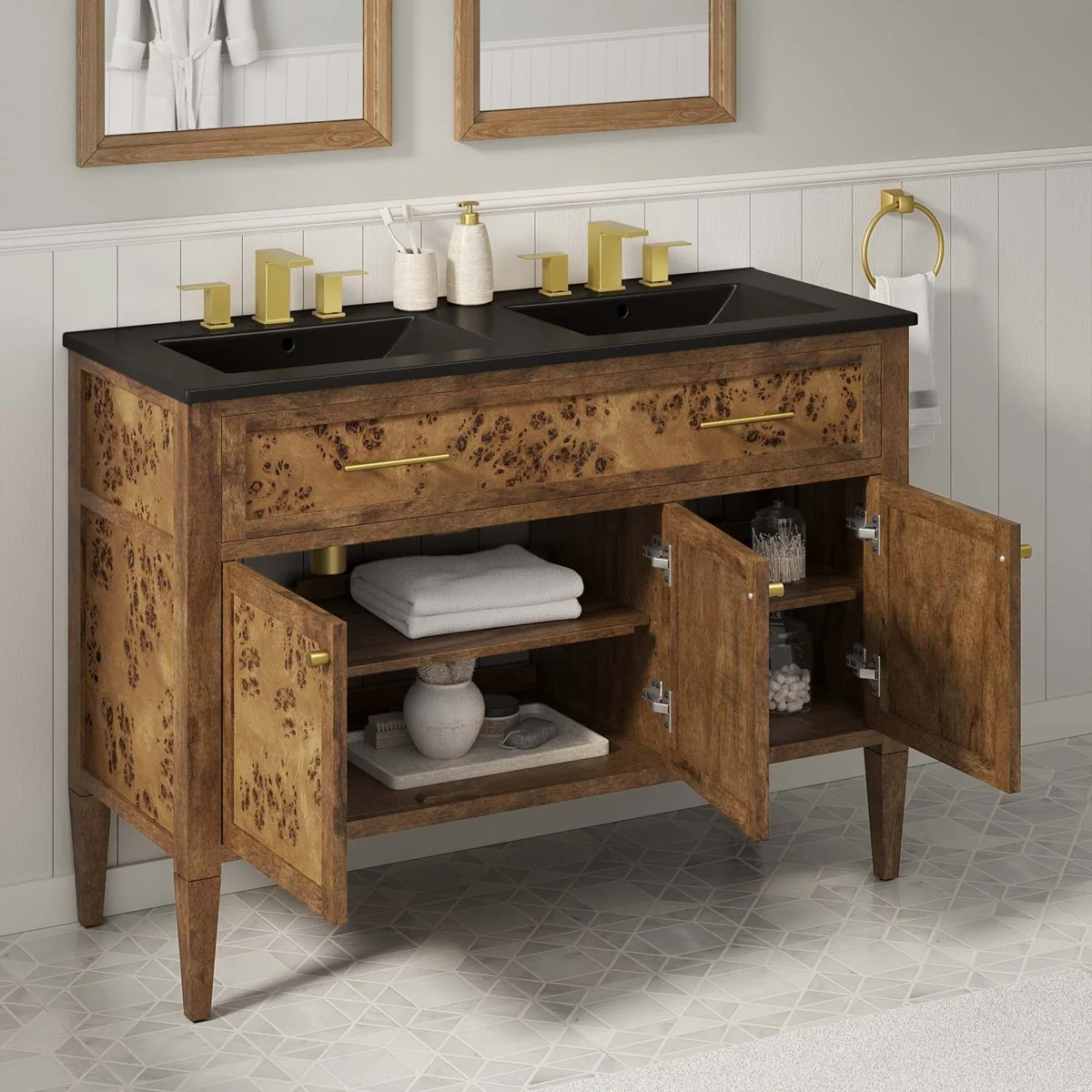 Wood Bathroom Vanity Cabinet with Countertop and Storage, Multiple Configurations - Image 197