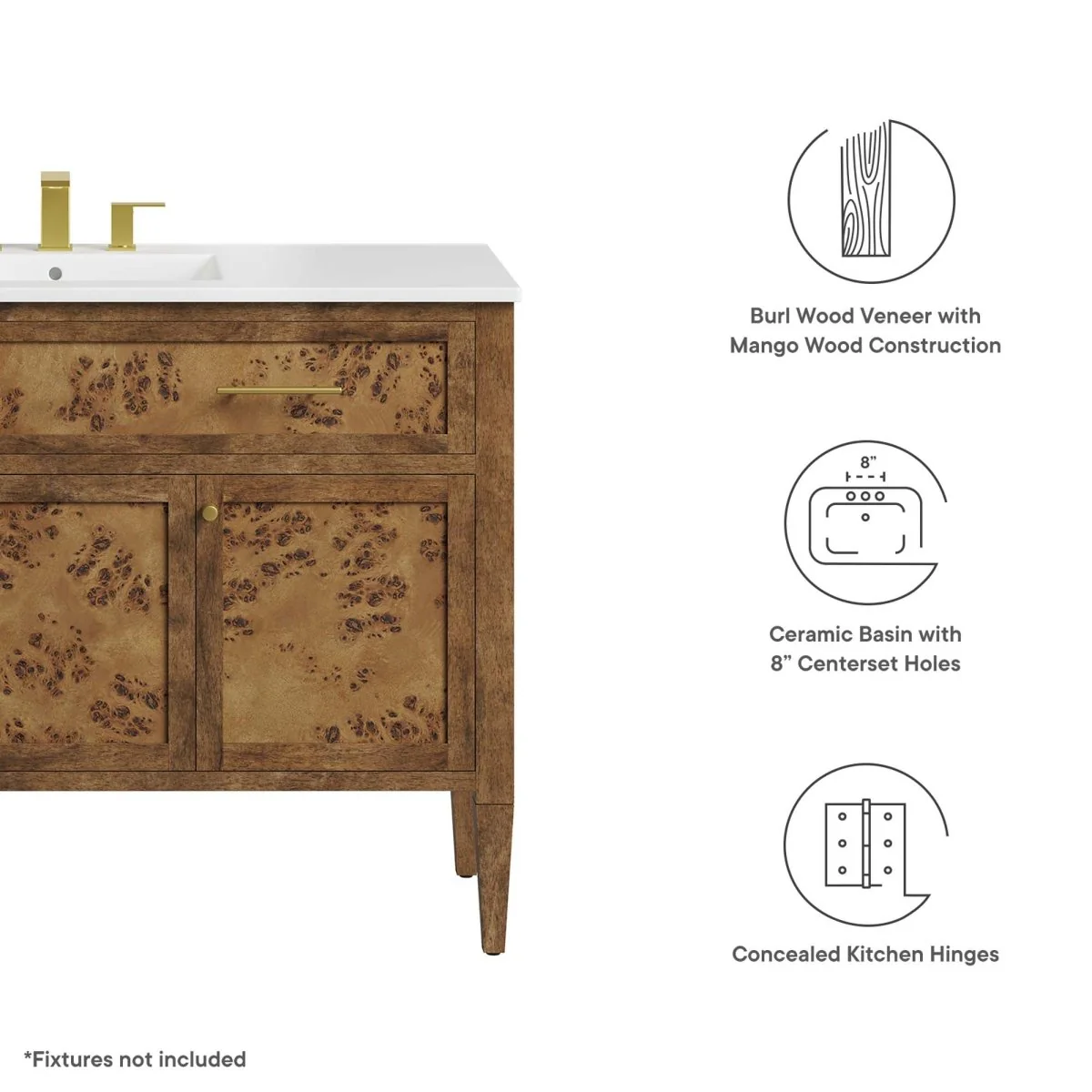Wood Bathroom Vanity Cabinet with Countertop and Storage, Multiple Configurations - Image 206