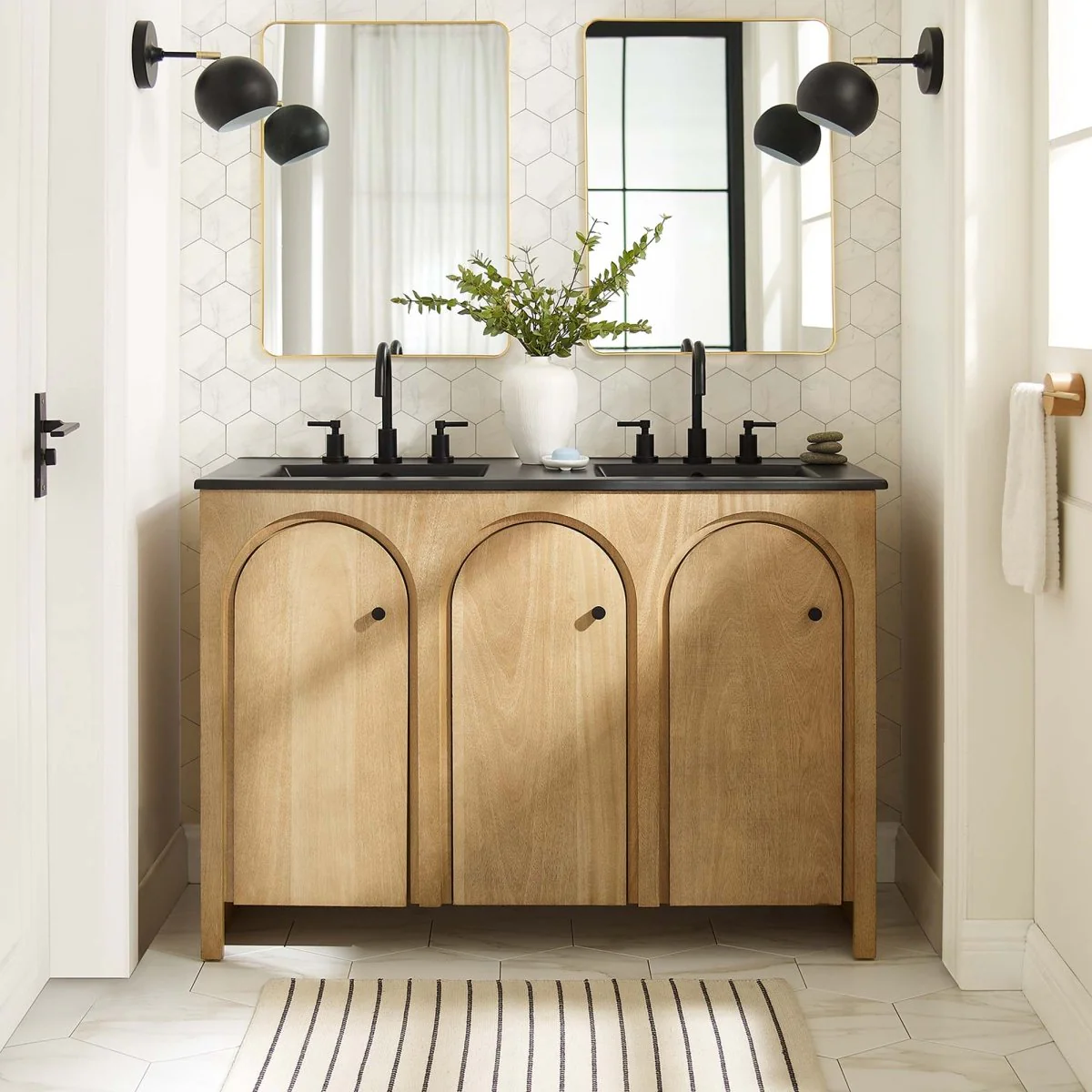 Wood Bathroom Vanity Collection with Ceramic Sink for Single and Double Use - Image 121