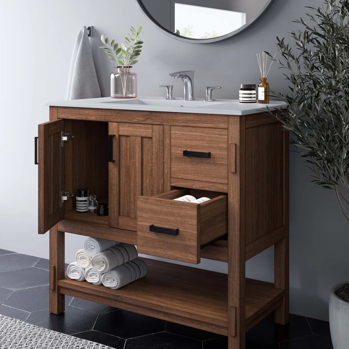36" Wood Bathroom Vanity – Contemporary Wood Vanity for Bathroom Storage and Sink - Image 15