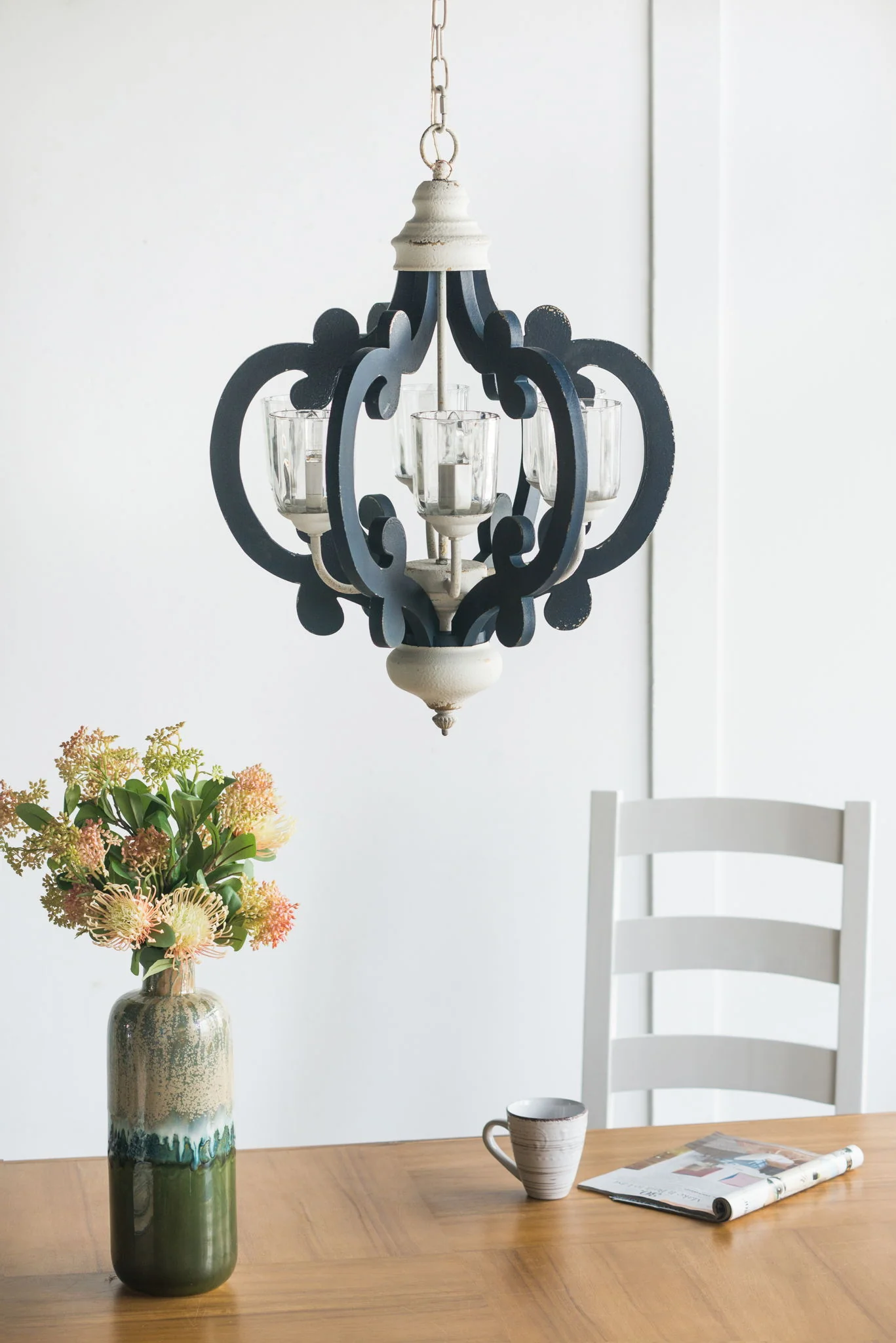 Wood Chandelier 6 Light Farmhouse Pendant Lighting Wood Hanging Light Fixture For Kitchen Living Dining Room, Bulb Not Included - Cream - Image 9