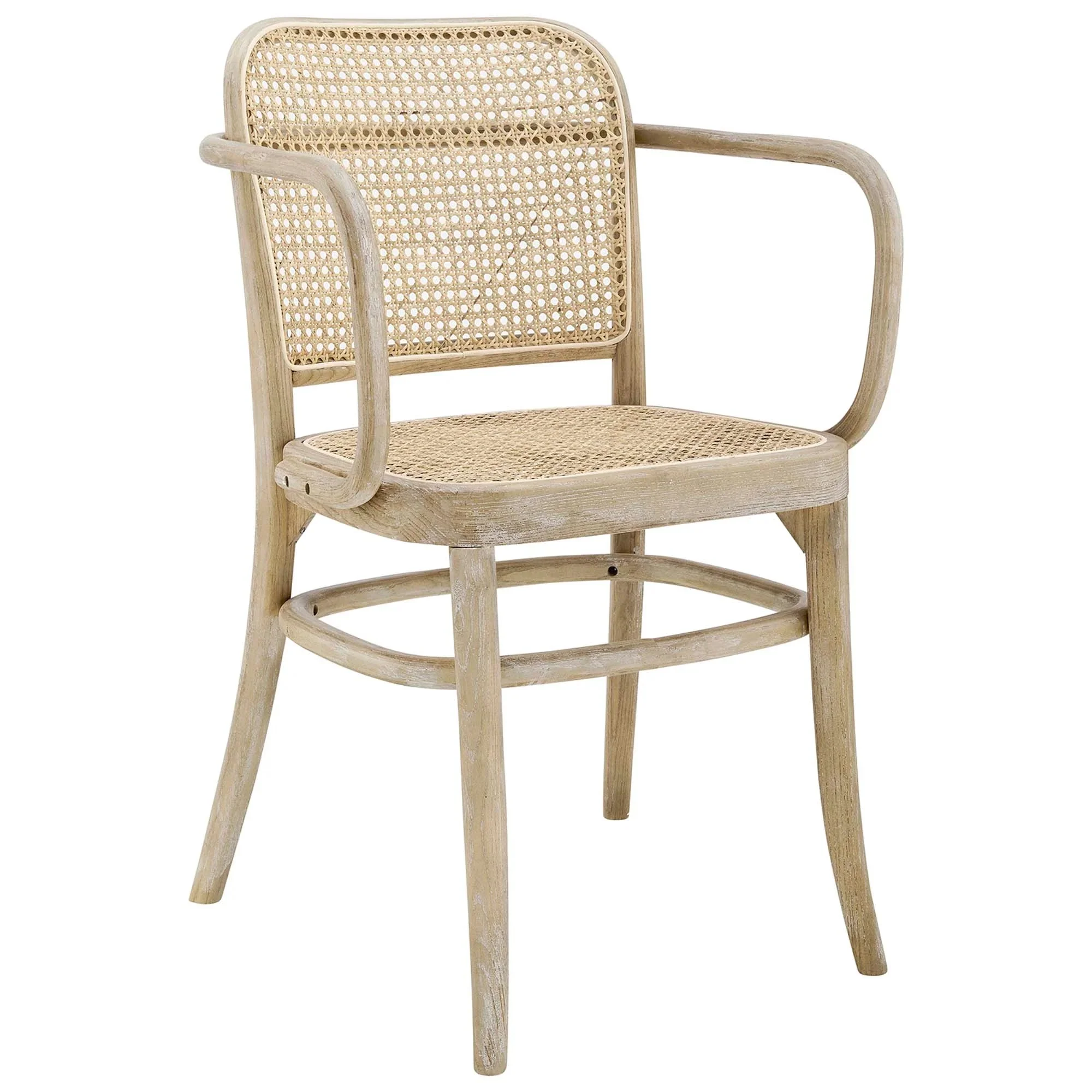 Wood Dining Armchair with Woven Rattan Cane Seat - Image 11
