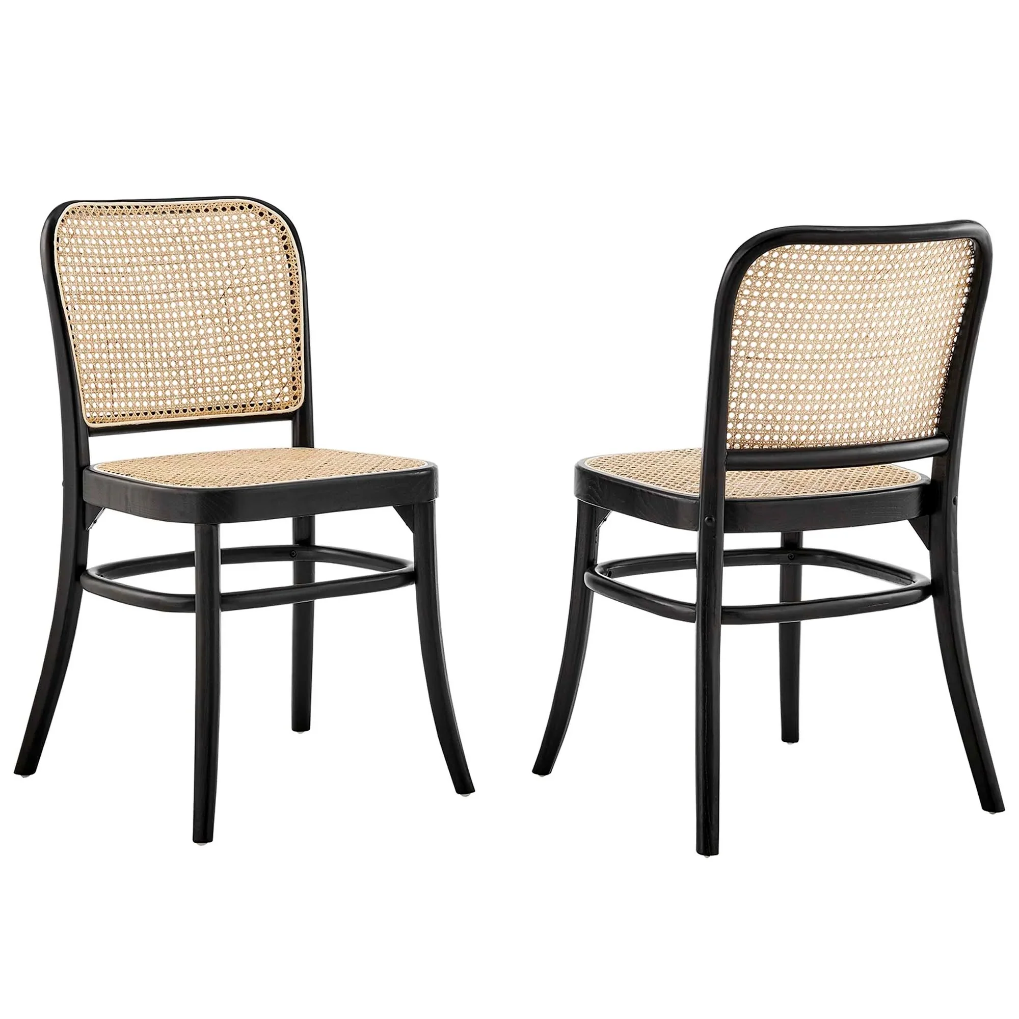 Wood Dining Side Chairs with Woven Rattan Cane Seat – Set of 2