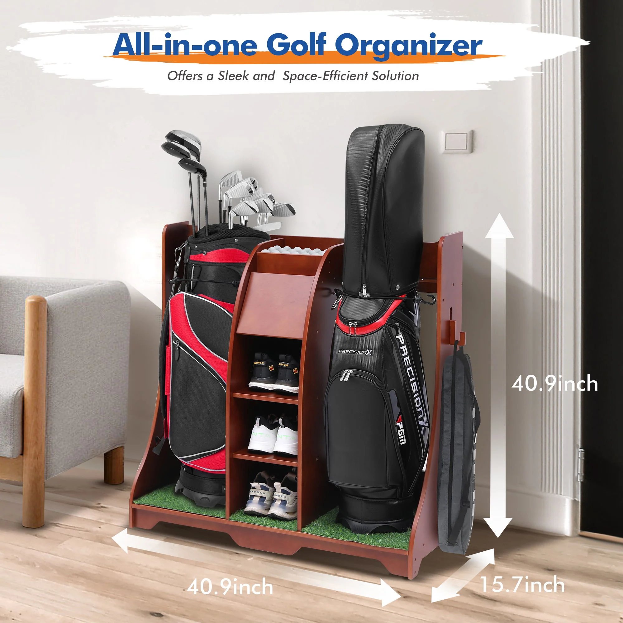 Wood Freestanding Adjustable Multi Use Golf Shelf - Reddish Brown - Image 6