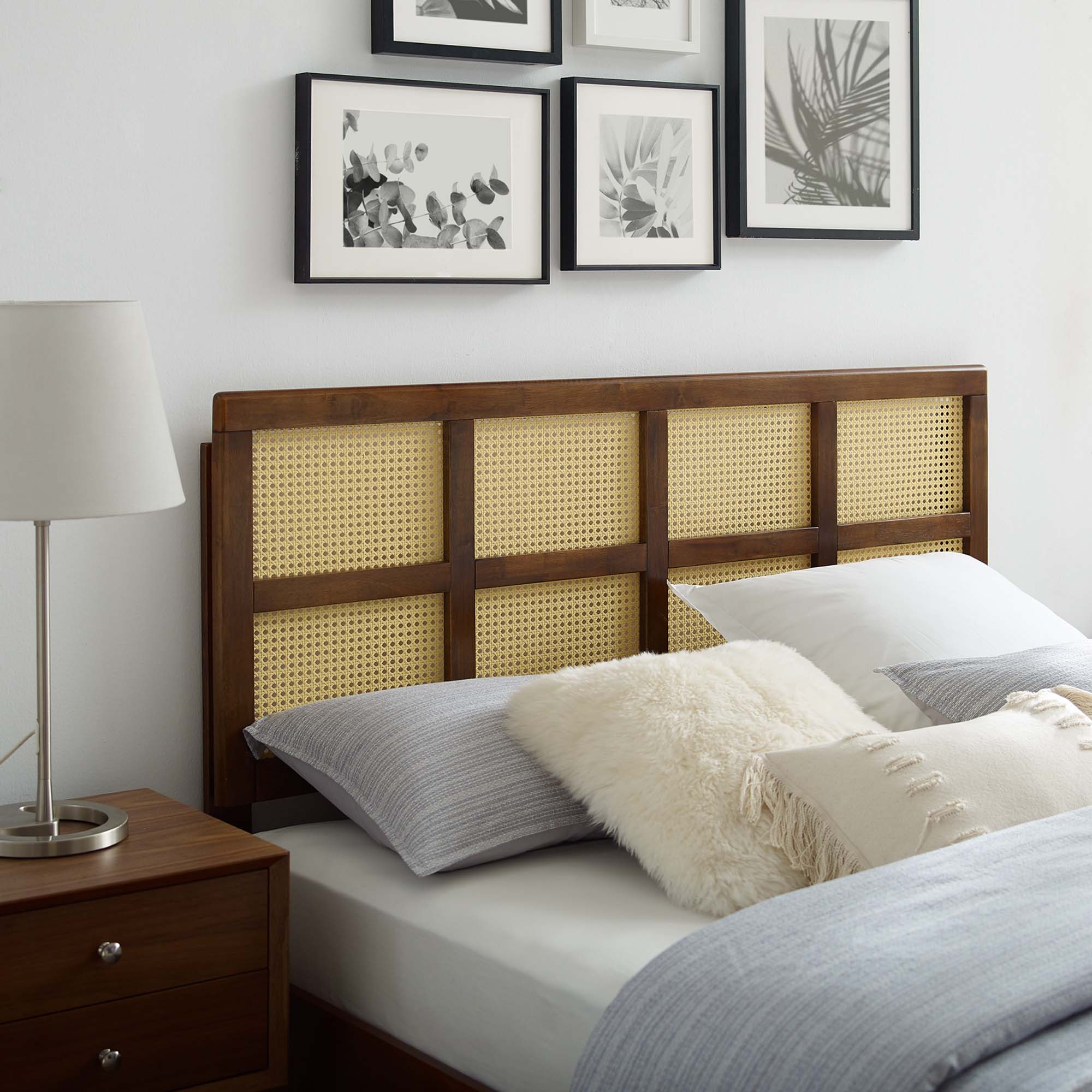 Wood Headboard with Woven Cane Panel Design - Image 12