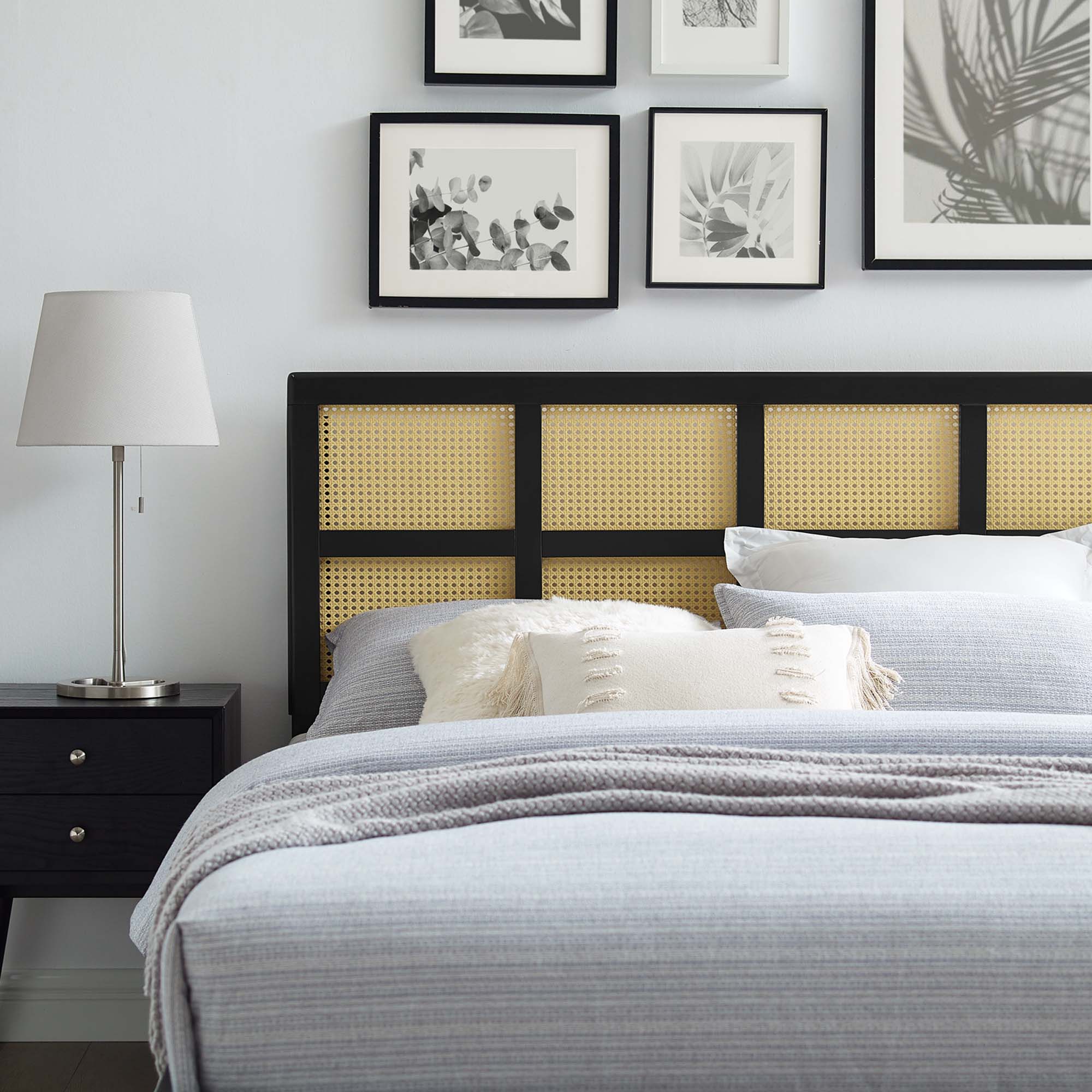 Wood Headboard with Woven Cane Panel Design - Image 16