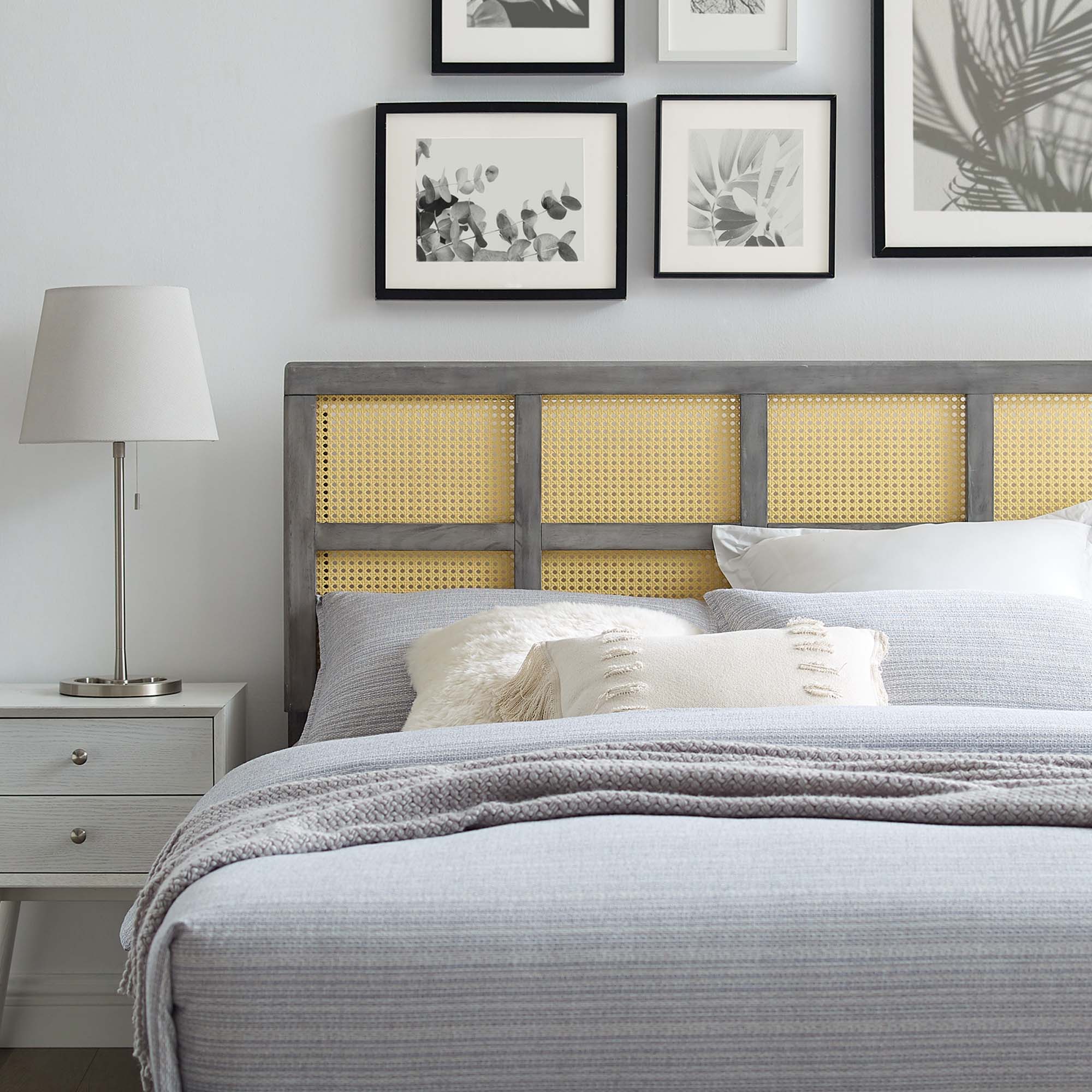 Wood Headboard with Woven Cane Panel Design - Image 4