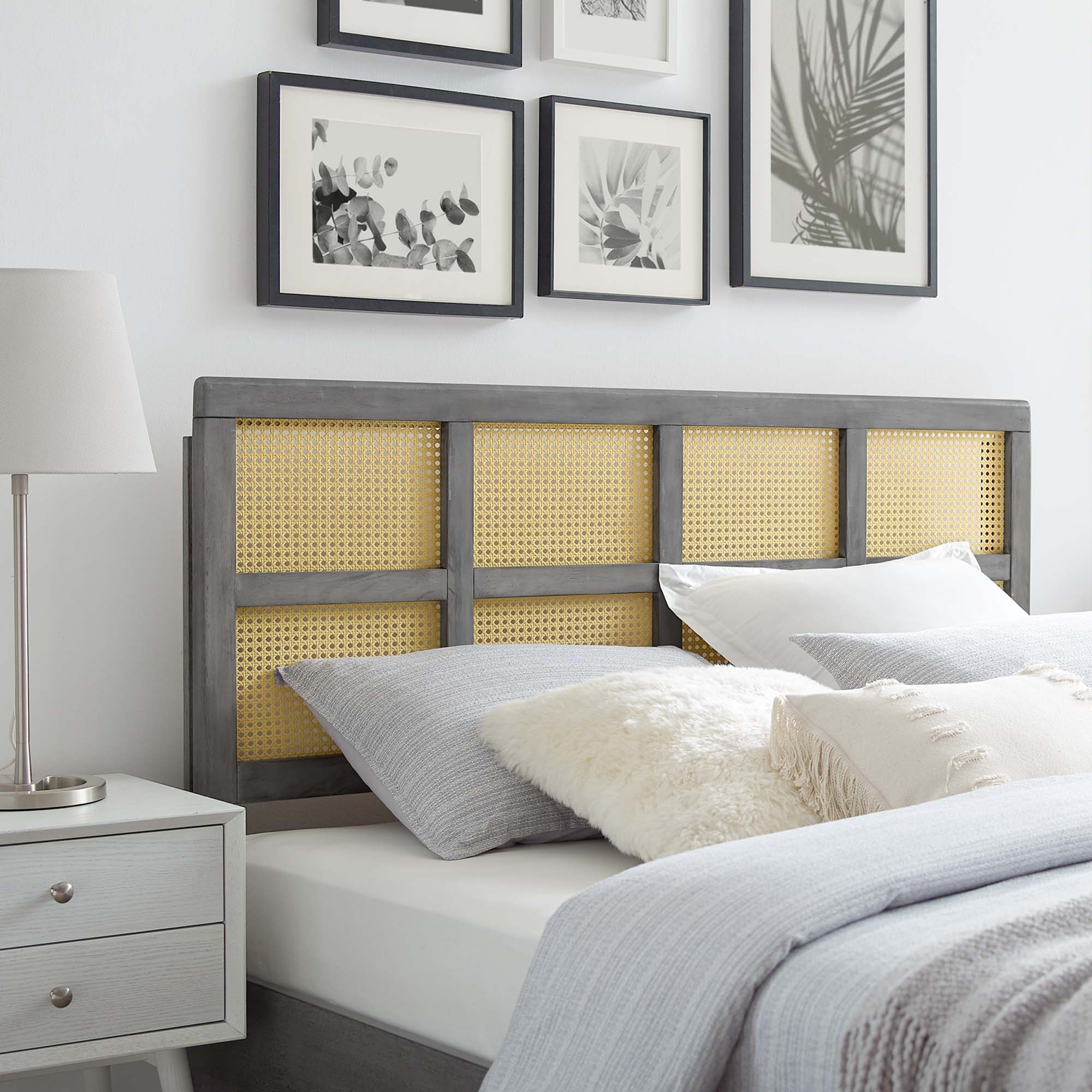 Wood Headboard with Woven Cane Panel Design - Image 5