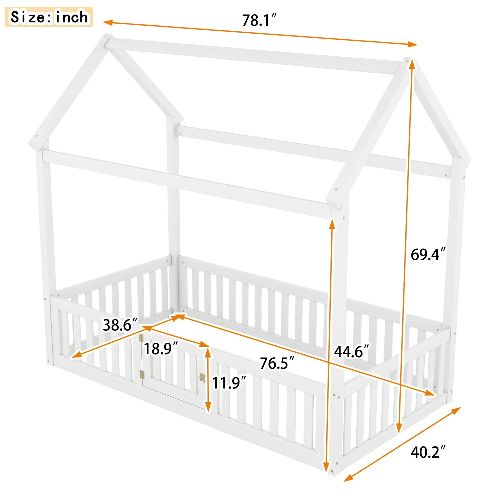 Wood House Bed With Fence And Door - Image 8