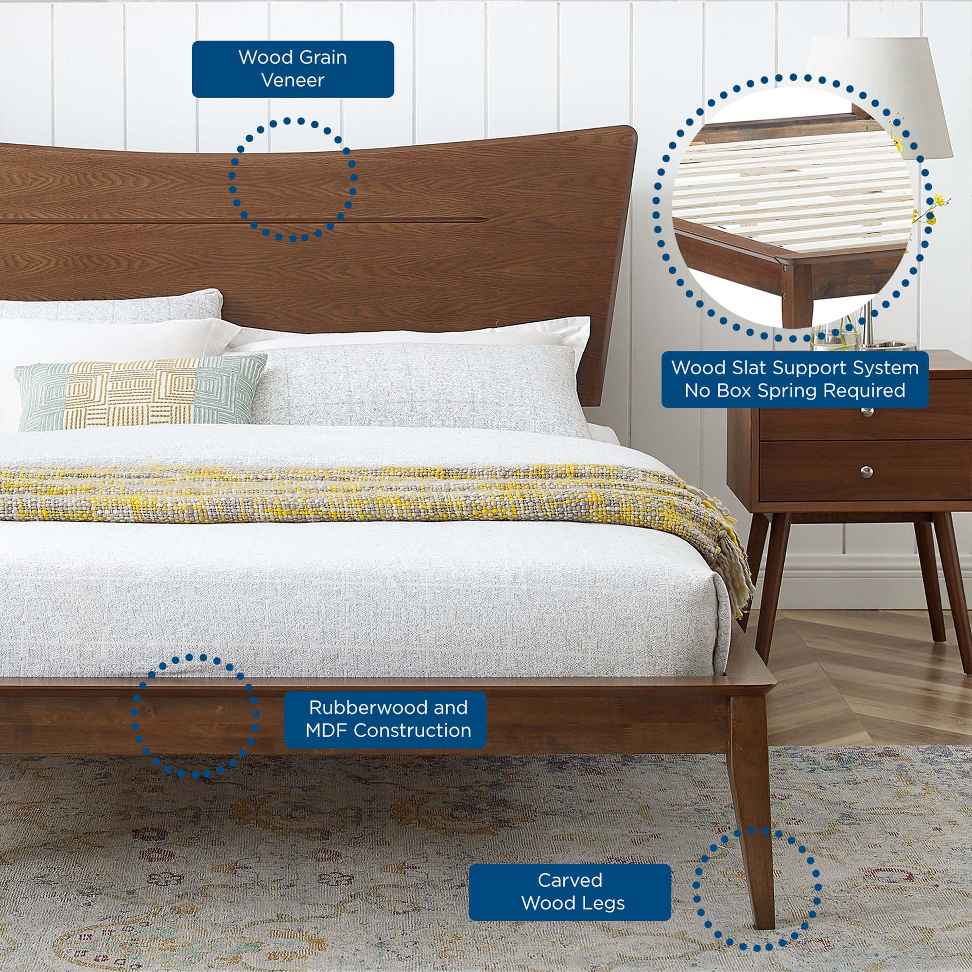 Wood Platform Bed with Angular Headboard Design - Image 10