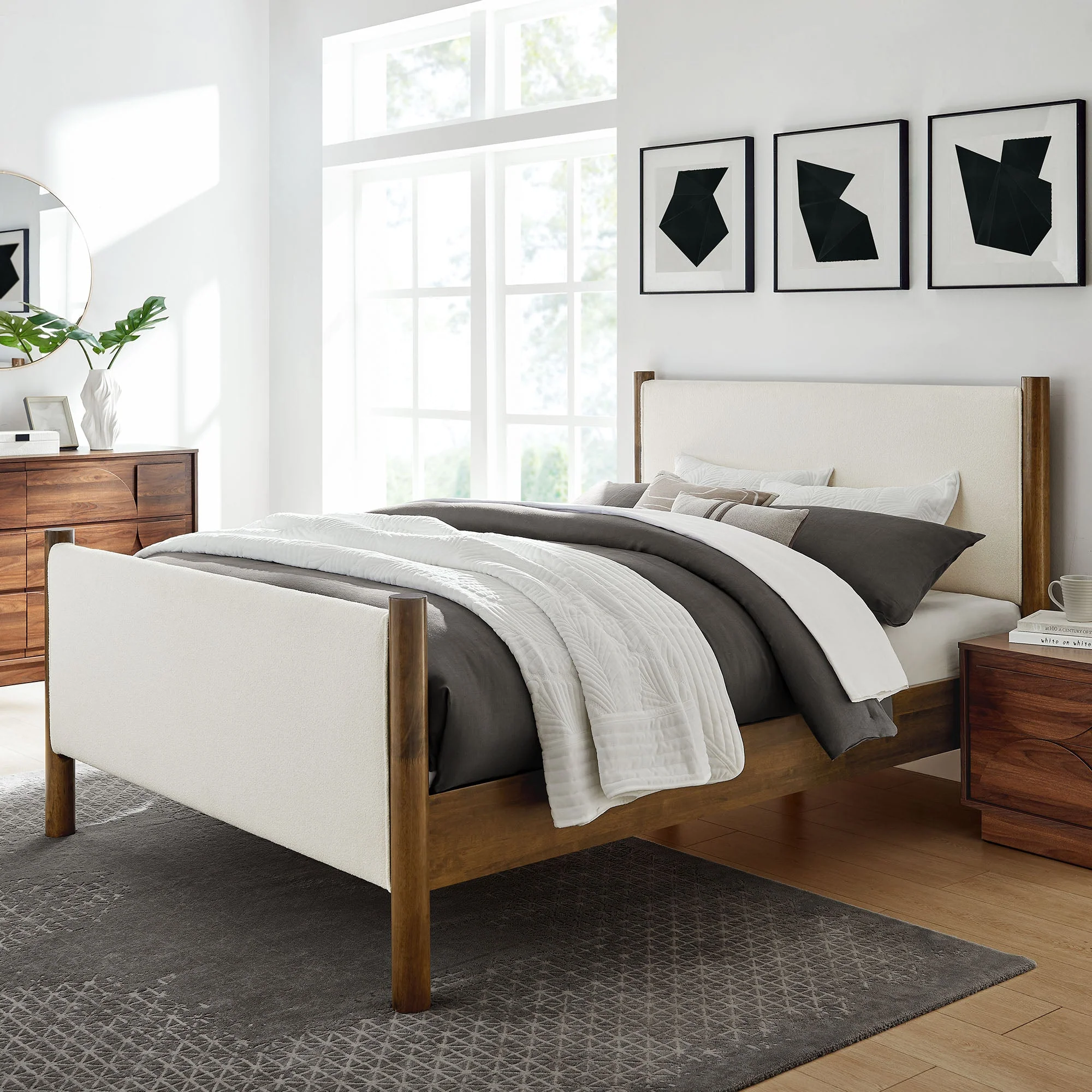 Wood Platform Bed with Upholstered Headboard and Footboard - Image 120