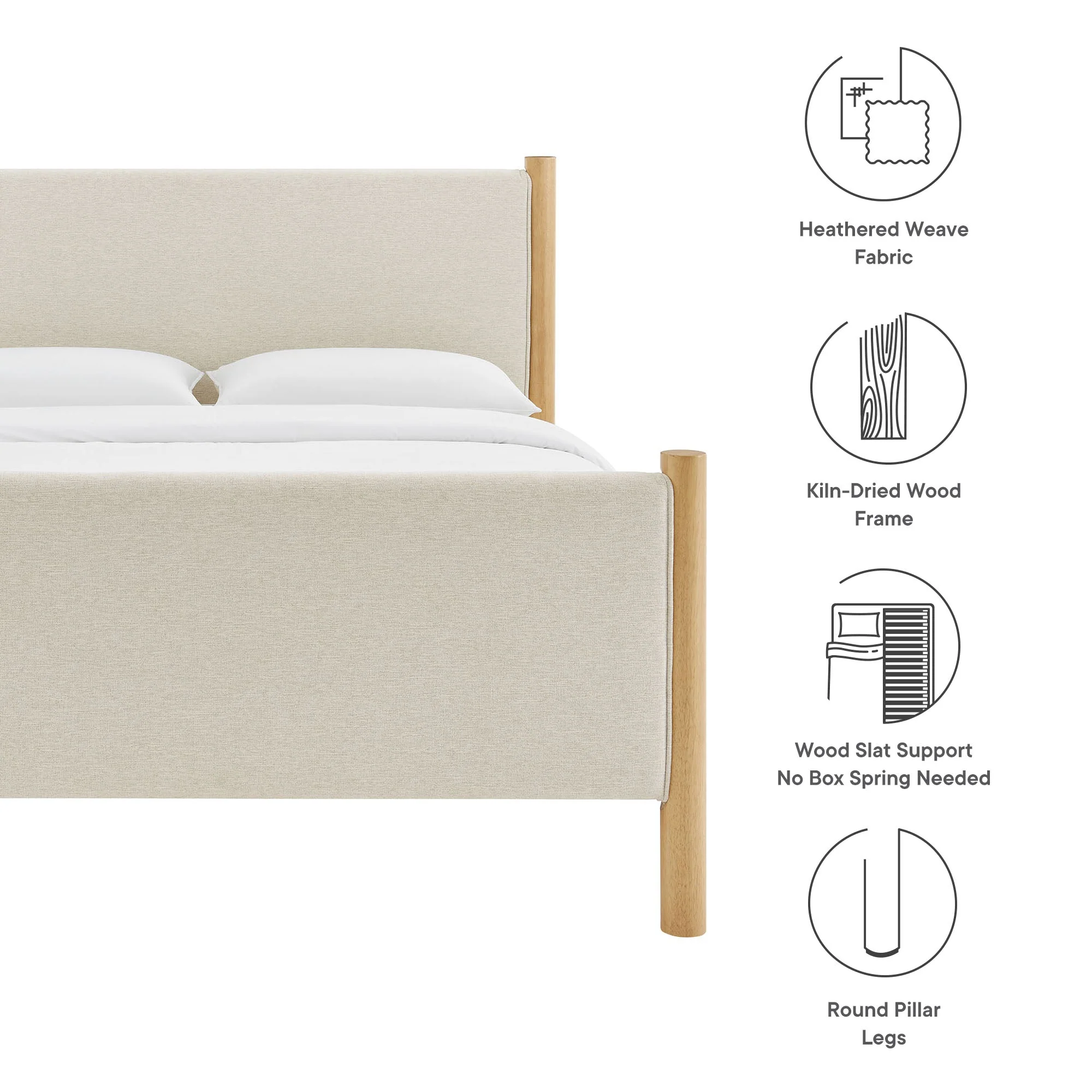 Wood Platform Bed with Upholstered Headboard and Footboard - Image 122