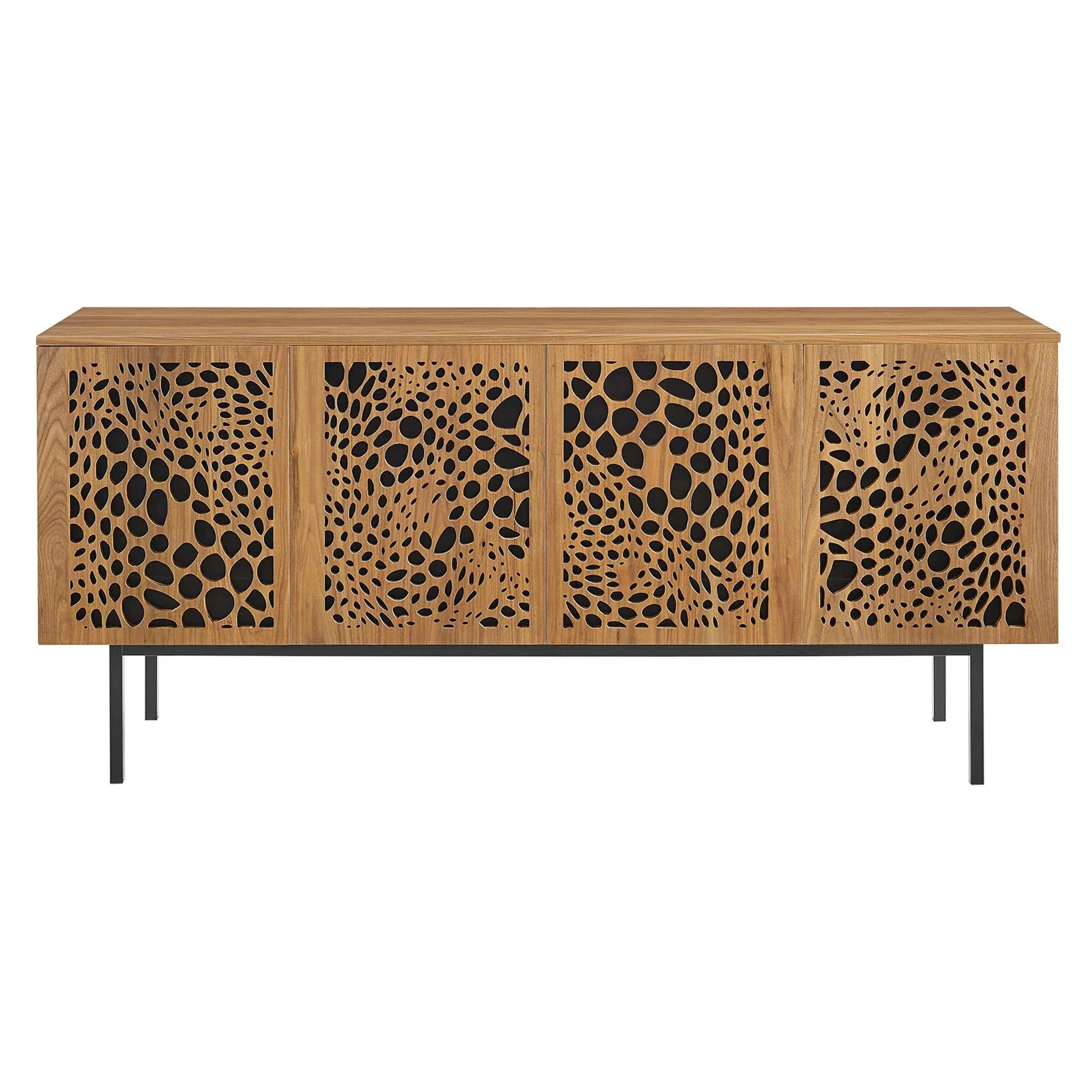 Wood TV Stand with Sliding Doors and Storage – Walnut Finish 73 Inch - Image 3